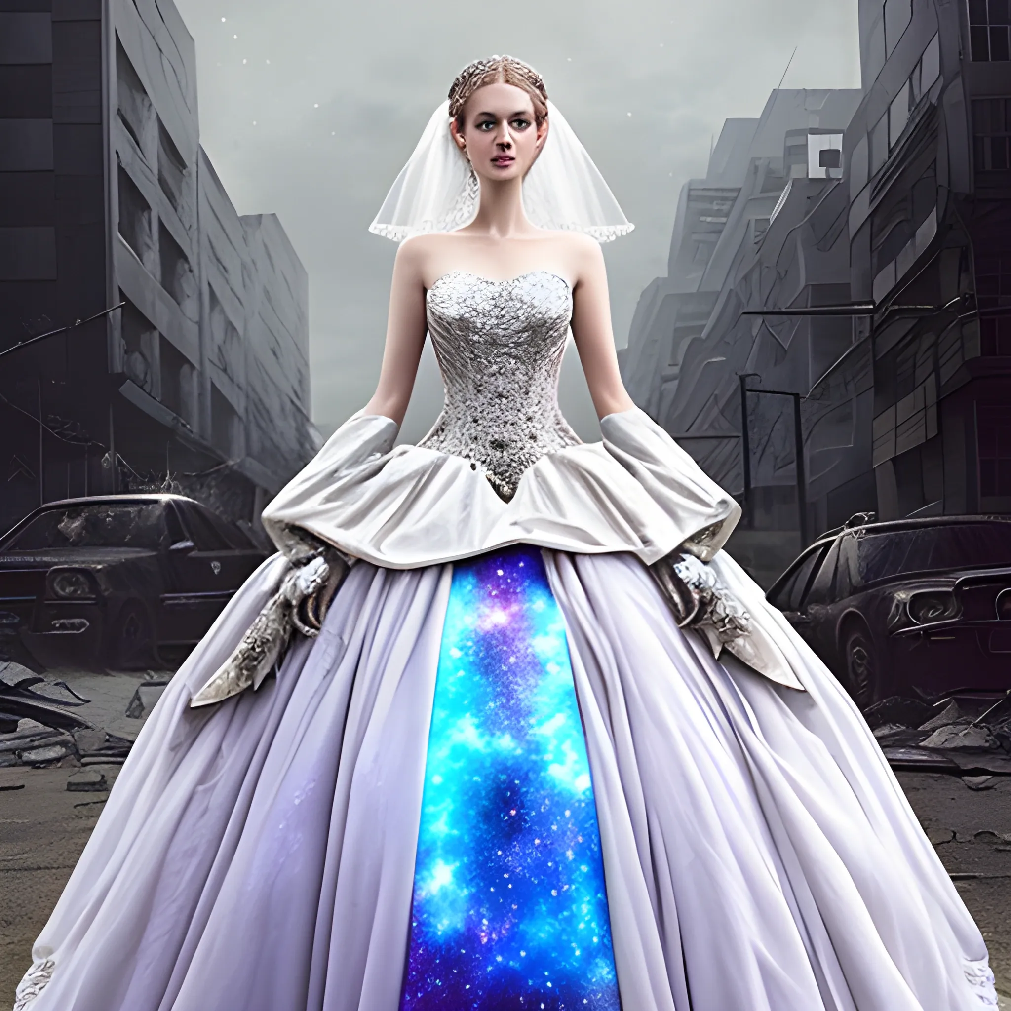 Urban apocalypse stardust Galaxy fantasy wedding dress