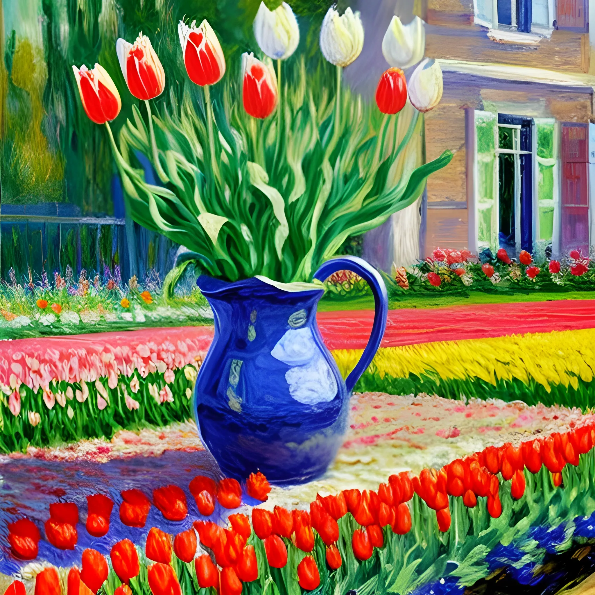 Tulips Oil Painting. Monet, brushstrokes