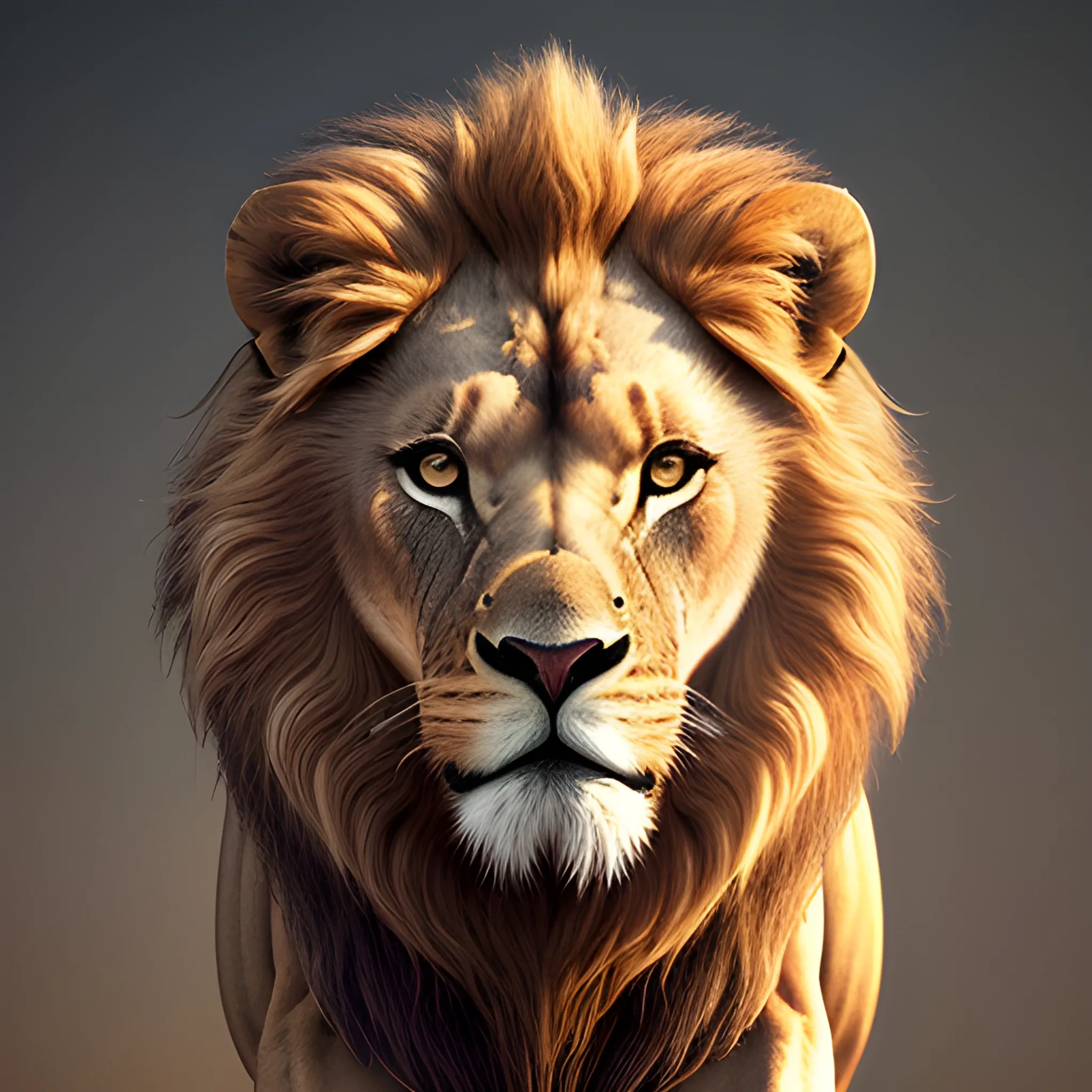 A detailed and intricate digital art piece in a cinematic style, this ultra high resolution portrait of a powerful lion is a true masterpiece. The beautiful lighting and playful design make it a trend-setter on ArtStation. A true award-winning work.