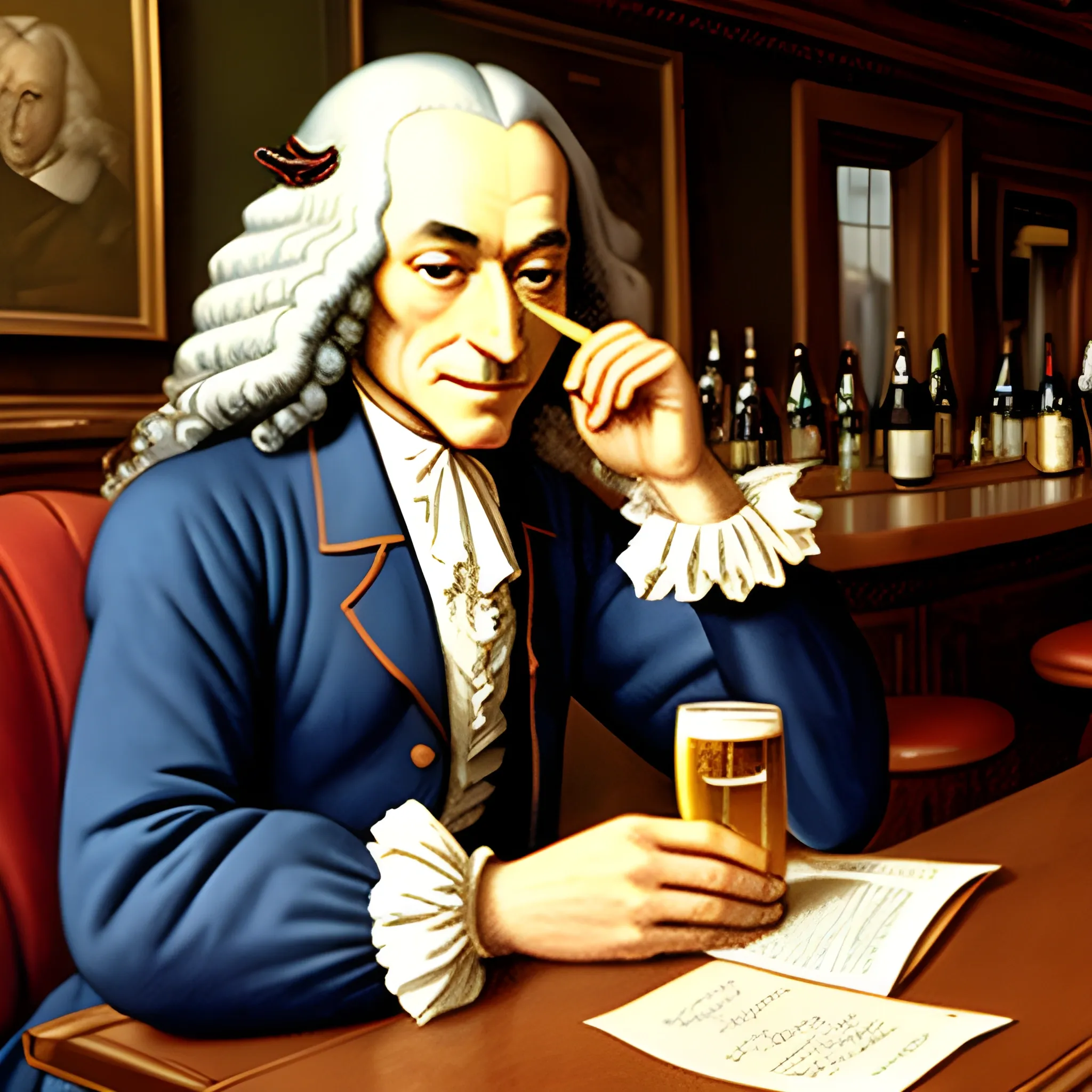 Voltaire, French Philosopher, Sitting in a Pub Drinking a Beer