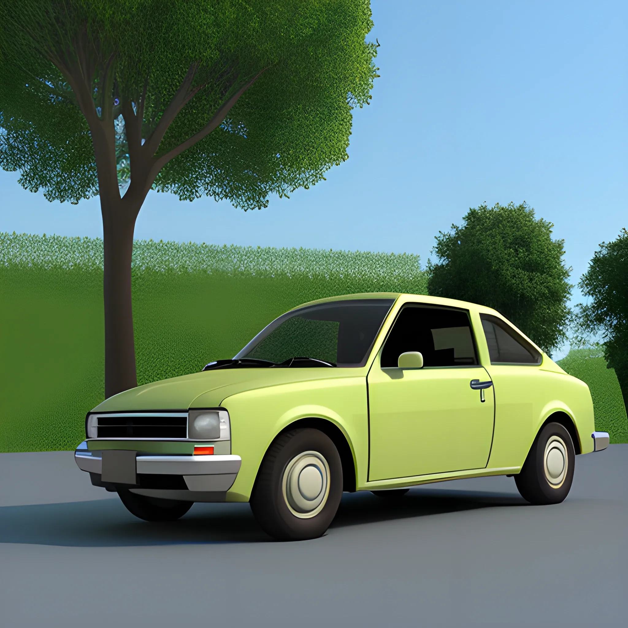 car, 3D,building,trees,