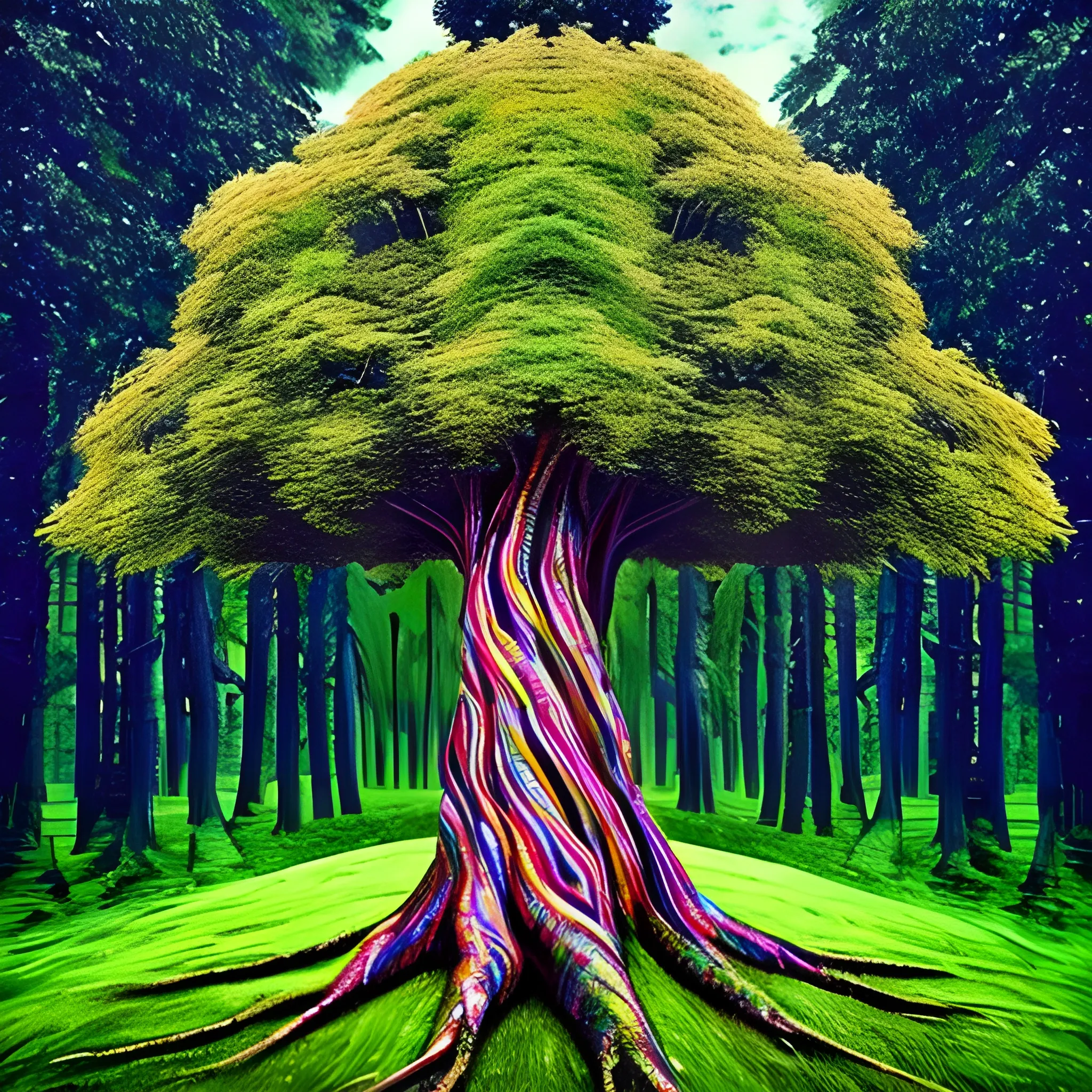 , Trippy, tree, realistic, masterpiece