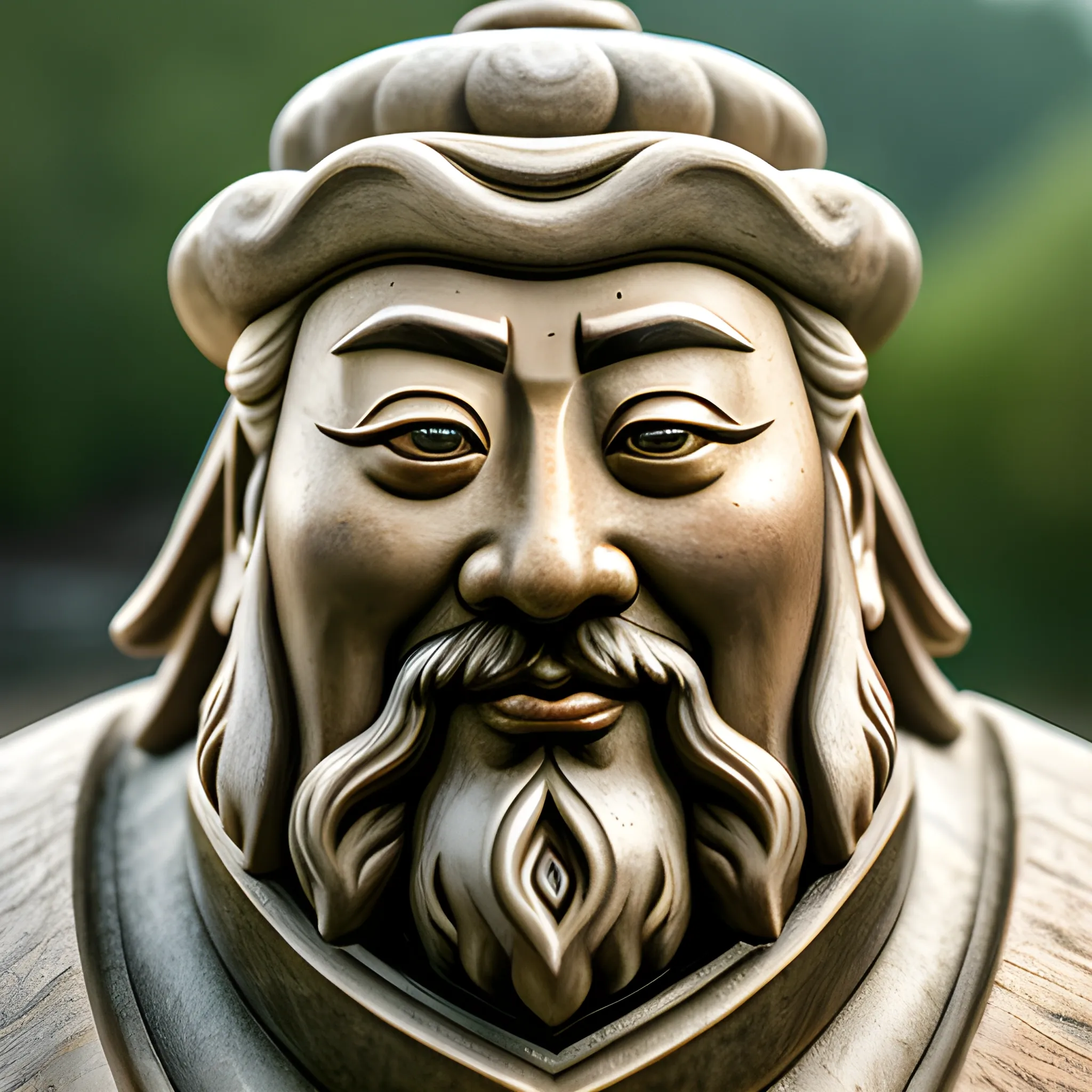 8k, RAW photo, best quality, masterpiece, best quality, sage Confucius by the river, embracing Zilu, detailed face, masterpiece, bust, close-up, [[smile]], middle-aged Confucius, burly body, Hierarch, From Below, Dynamic Light, 3D