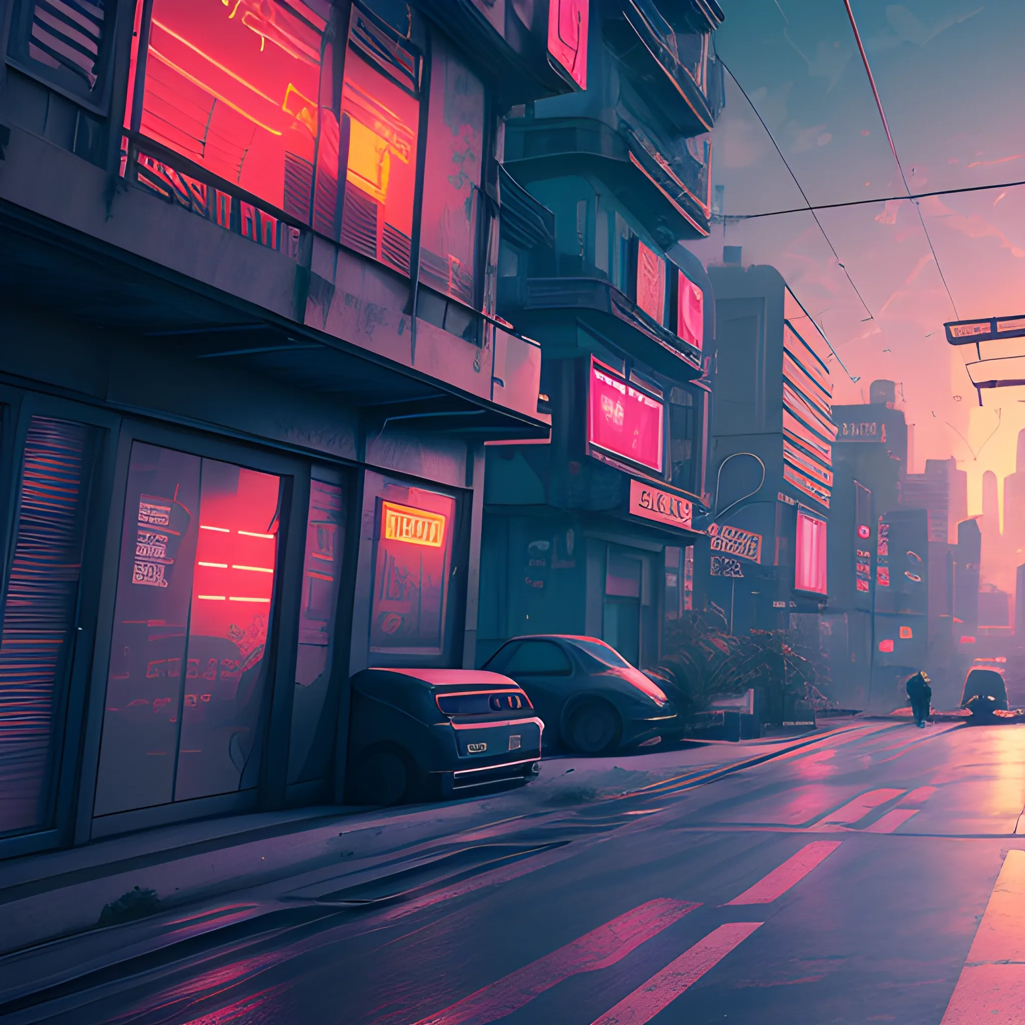 4k, beautiful, city, background of a cyberpunk  MAD DOG JONES, red color scheme (masterpiece, best illustration, no humans, no cars), vaporwave, pandemic city, side, blue, semi realistic, dreamscape, award winning masterpiece with incredible details, liminal space, highly detailed, cinematic ,rim lighting ,octane render, wvebg1, bganidusk

