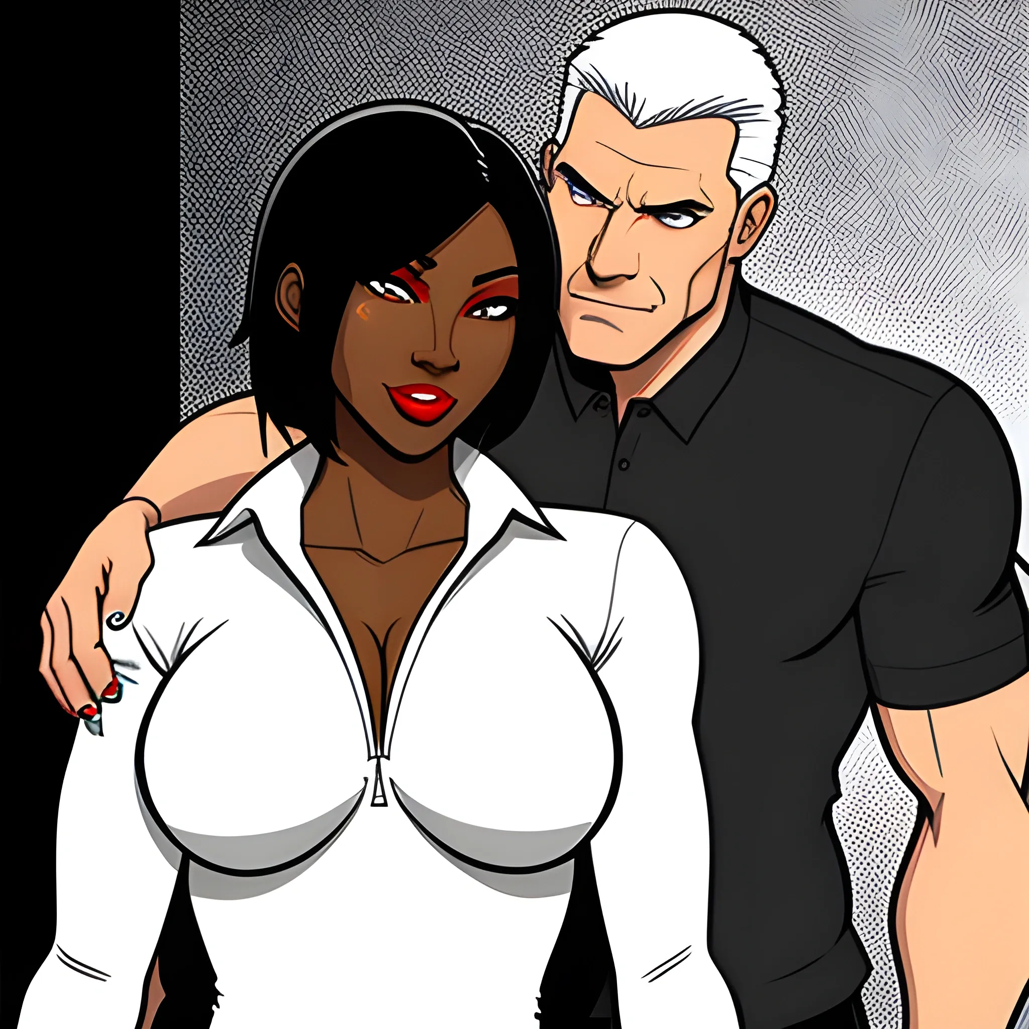 white strong boy with ebony girl , Cartoon