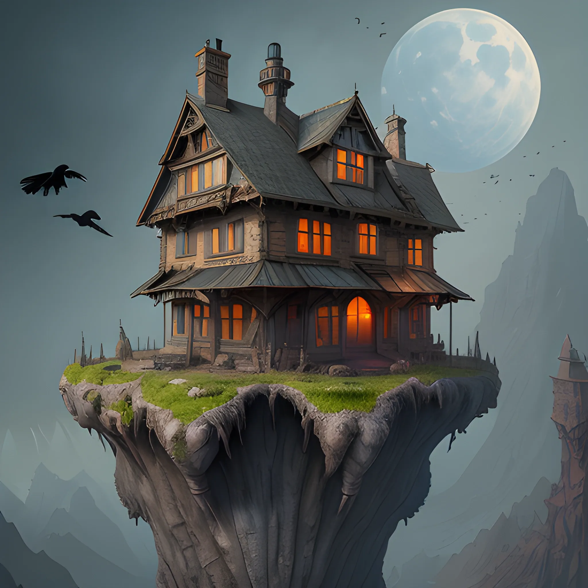 a house on a crow's foot, detailed matte painting, deep color, fantastical, intricate detail, splash screen, complementary colors, fantasy concept art, 8k resolution trending on Artstation Unreal Engine 5