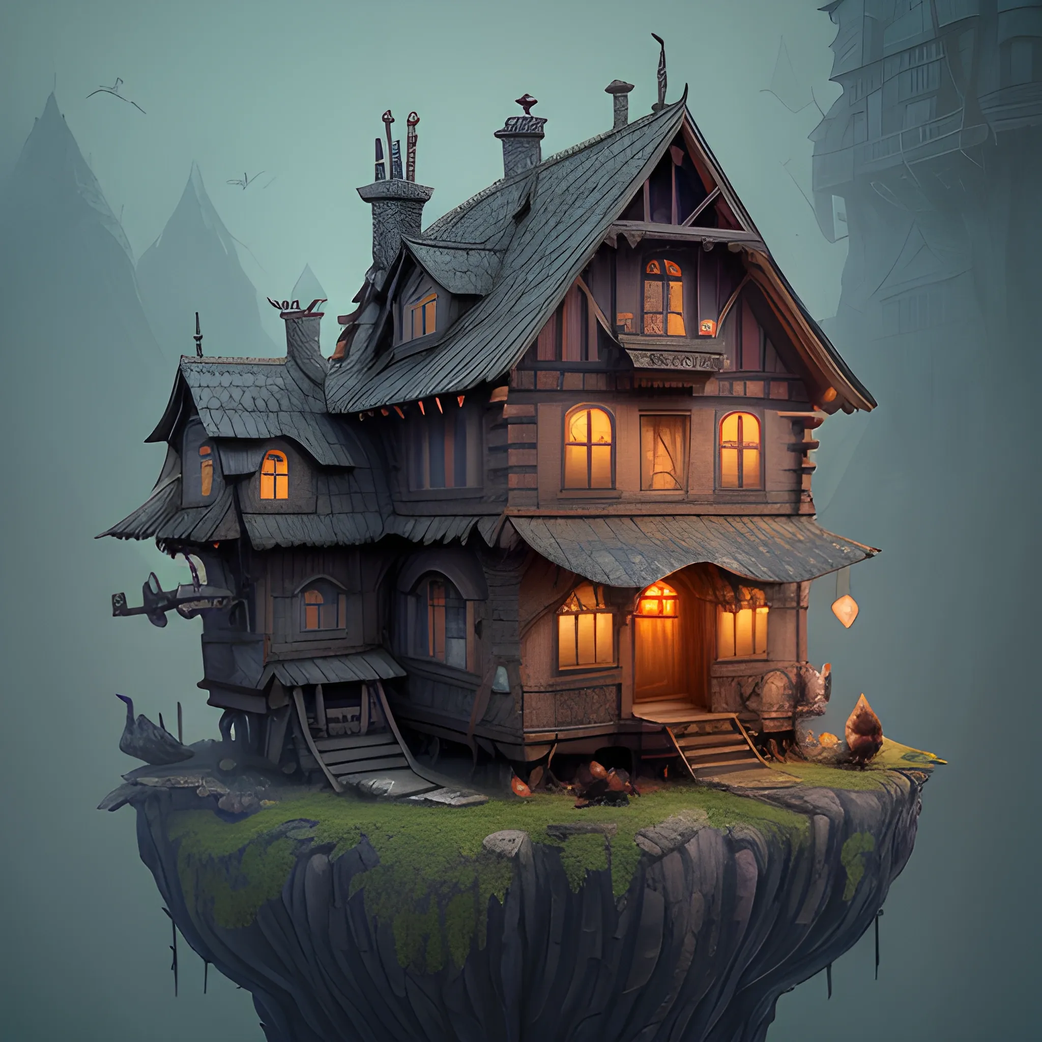 a house on a crow's foot, a house on chicken's leg, baba yaga, detailed matte painting, deep color, fantastical, intricate detail, splash screen, complementary colors, fantasy concept art, 8k resolution trending on Artstation Unreal Engine 5