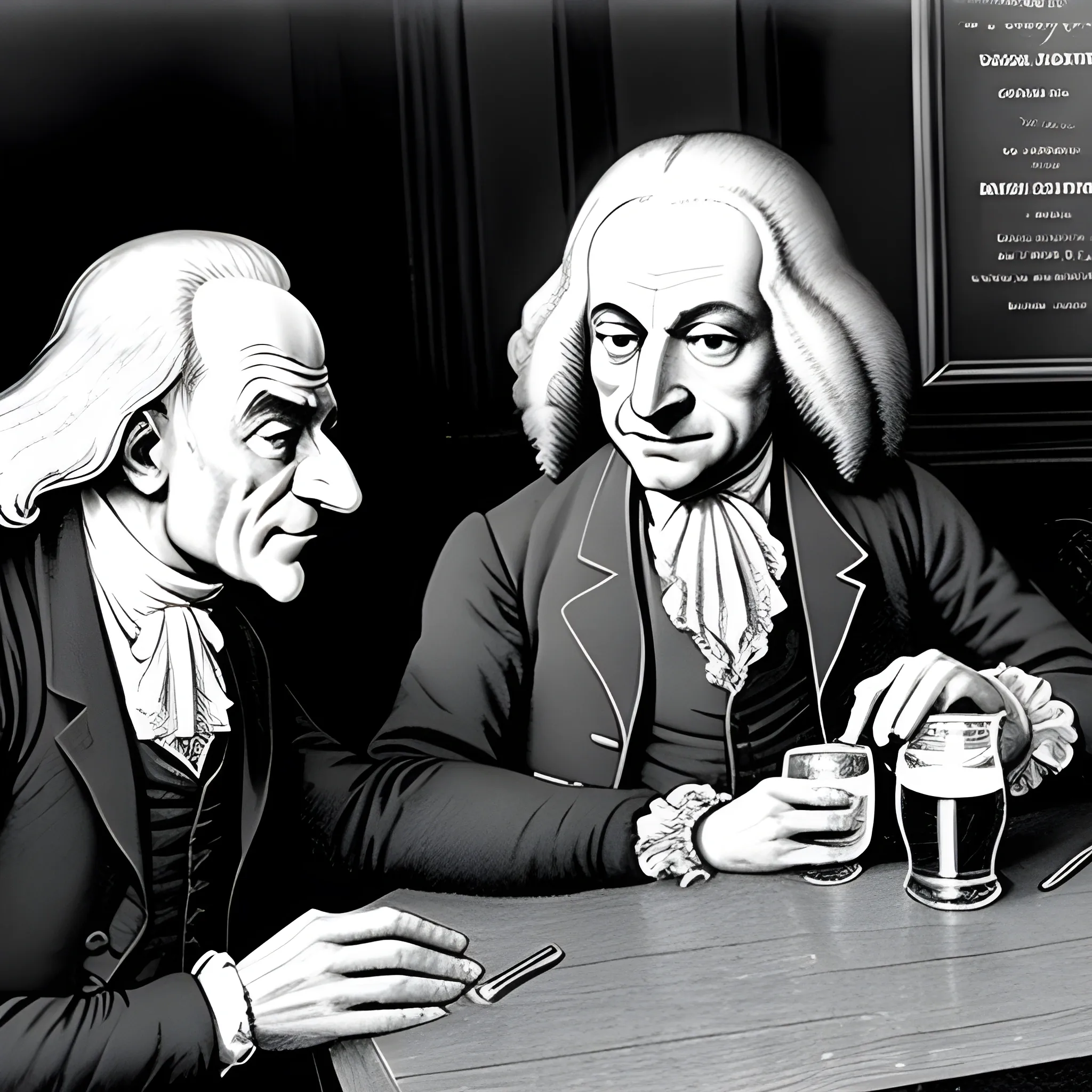 Voltaire, French Philosopher of the 18th century and Karl Popper, British philosopher of the 20th century,  Sitting in a Pub Drinking a Beer