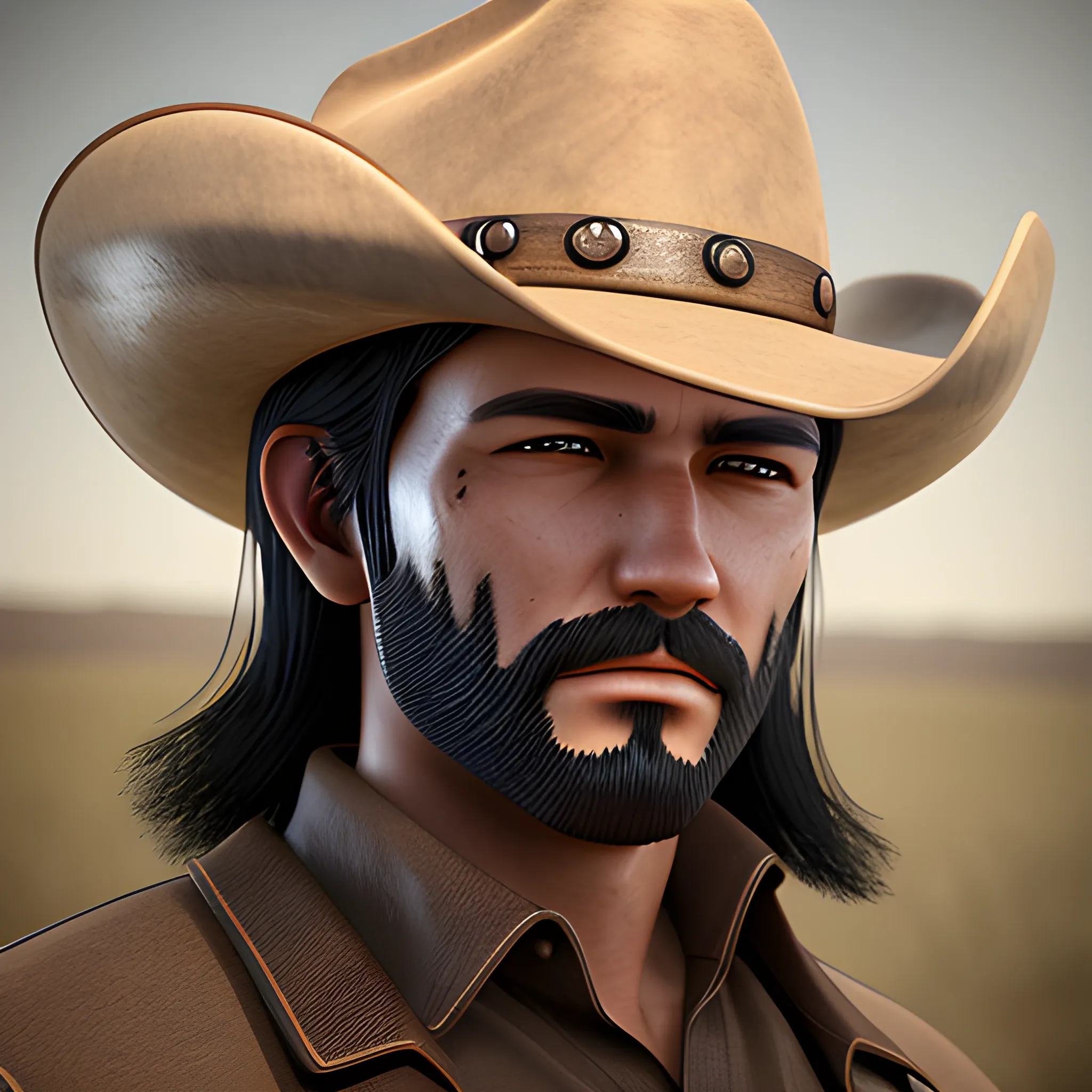 , 3D cowboy, detailed, realistic, clear face, shot black hair
