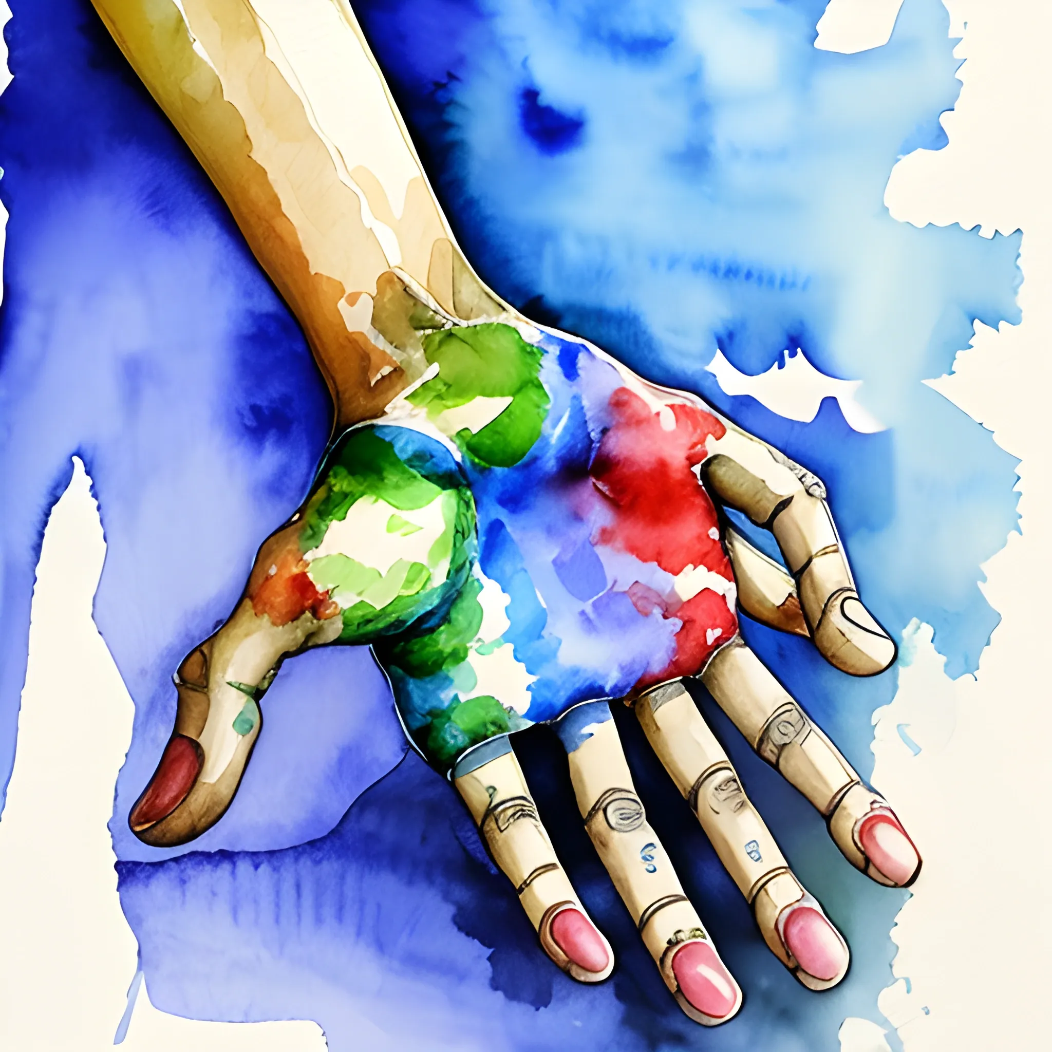 a hand that helps, protects and protects, in difficult situation, , Water Color