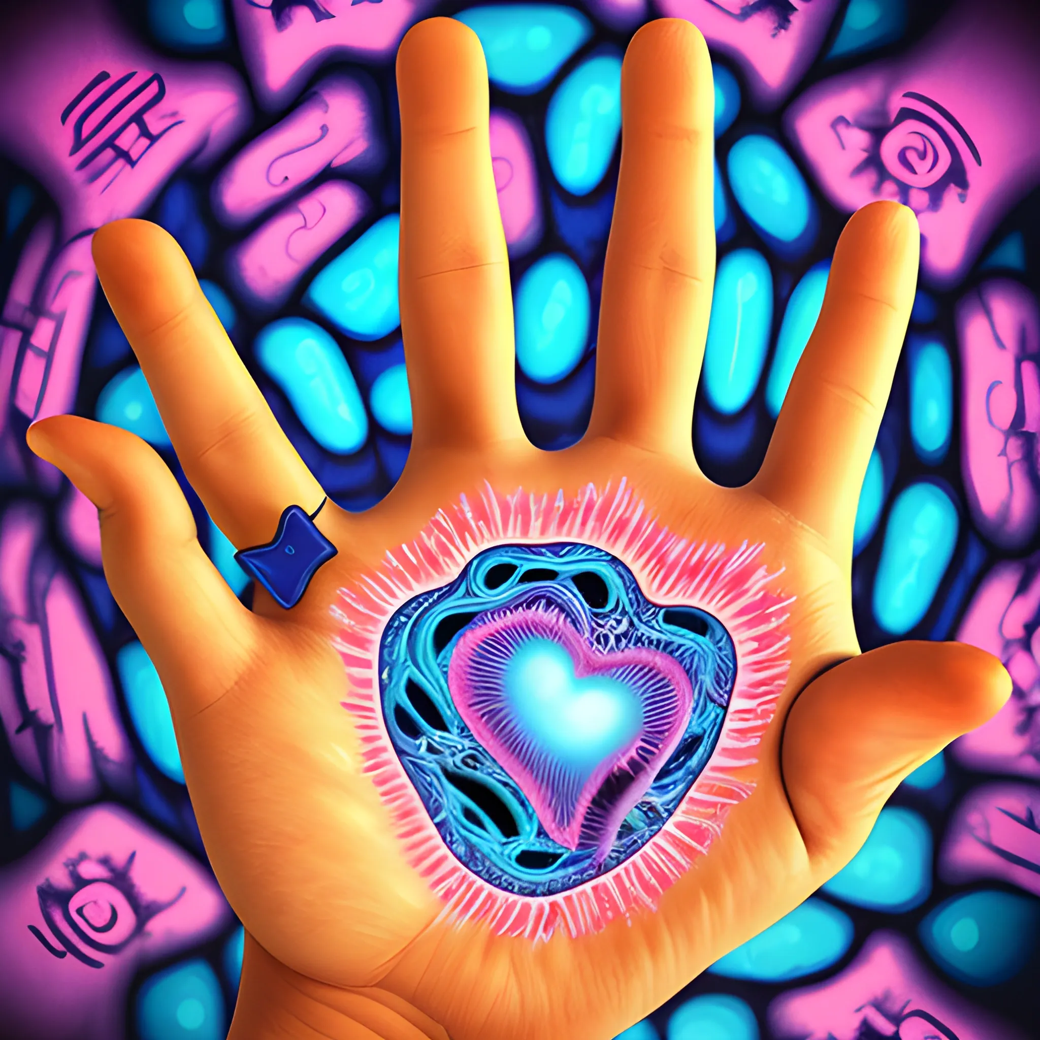 a hand that helps, protects and protects, in difficult situation, , Trippy