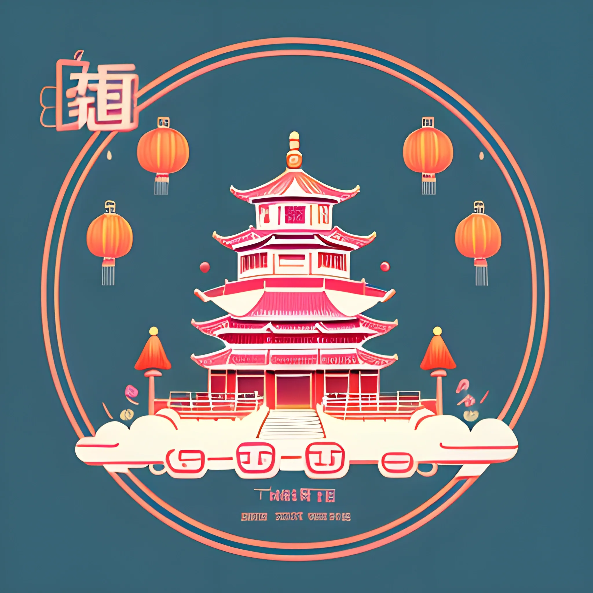 chinese temple, vector art, vectorize, magic, clean logo design, vibrant warm colors , dark background, simple 2D logo design, in the style of Studio Ghibli, pastel tetradic colors, cute and quirky, watercolor effect, bokeh, Adobe Illustrator, hand-drawn, digital painting, soft lighting, retro aesthetic, 4K resolution, using Cinema 4D