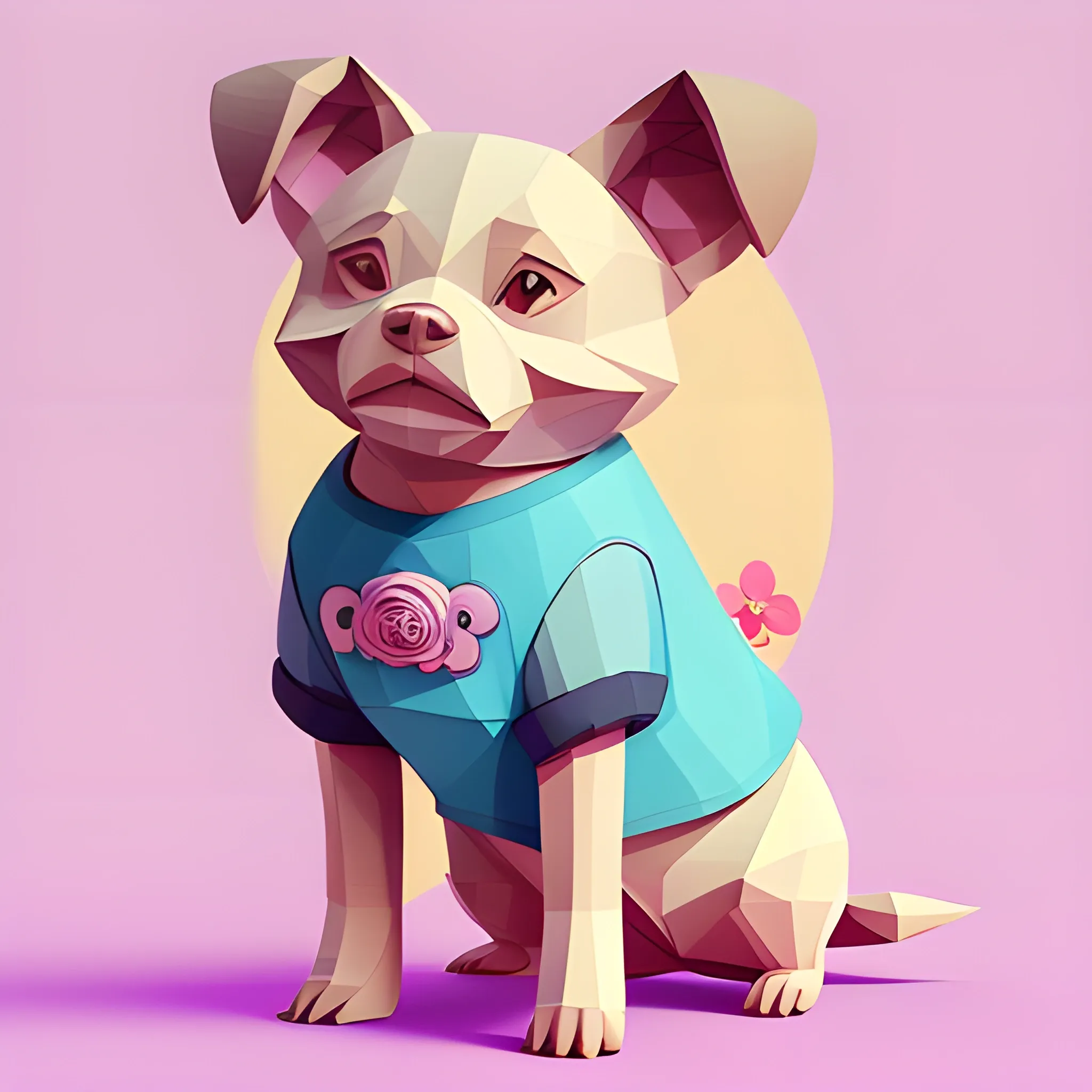 A detailed illustration a dog, t-shirt design, flowers splash, t-shirt design, in the style of Studio Ghibli, pastel tetradic colors, 3D vector art, cute and quirky, fantasy art, watercolor effect, bokeh, Adobe Illustrator, hand-drawn, digital painting, low-poly, soft lighting, bird's-eye view, isometric style, retro aesthetic, focused on the character, 4K resolution, photorealistic rendering, using Cinema 4D