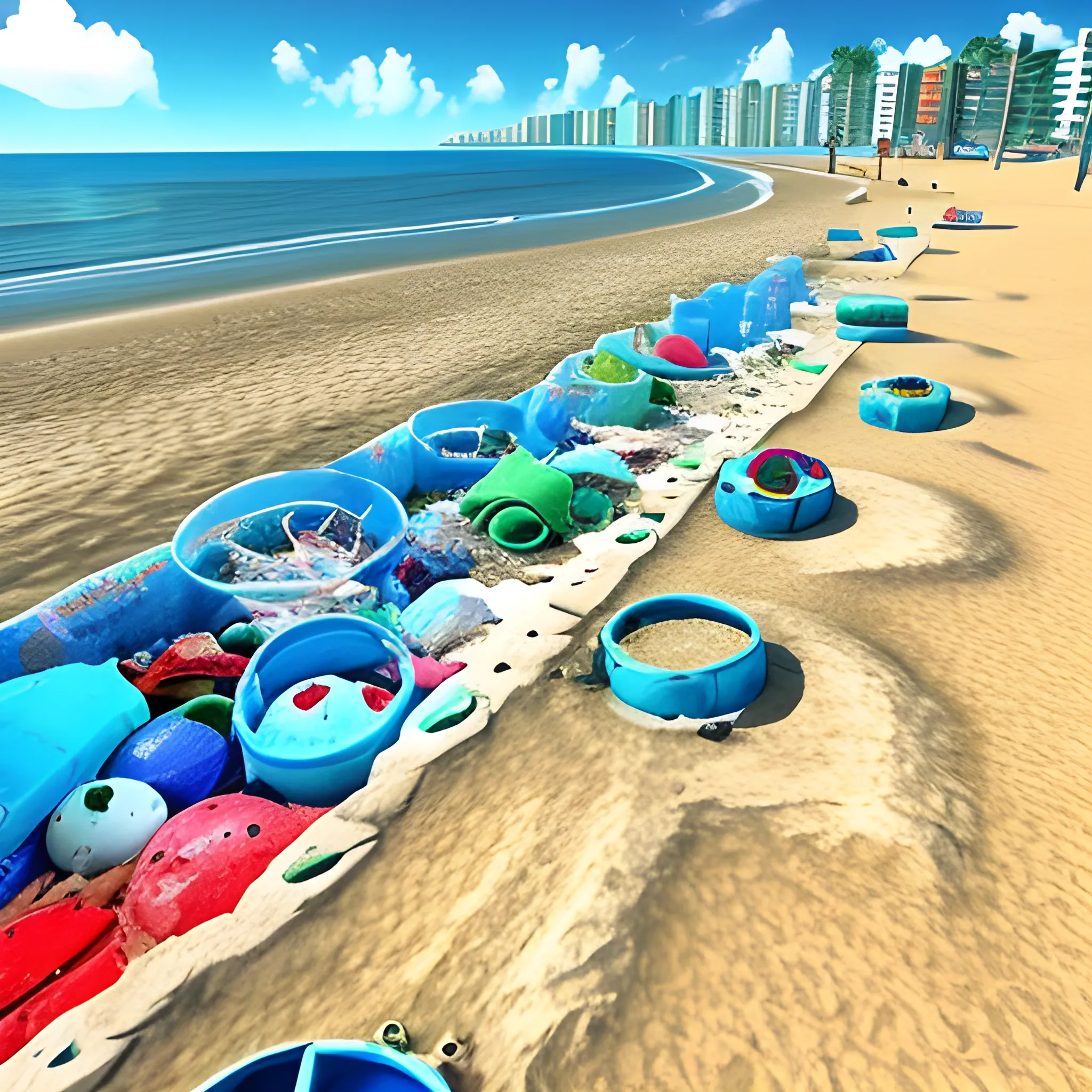 playas llenas de basura y contaminadas , 3D, Trippy