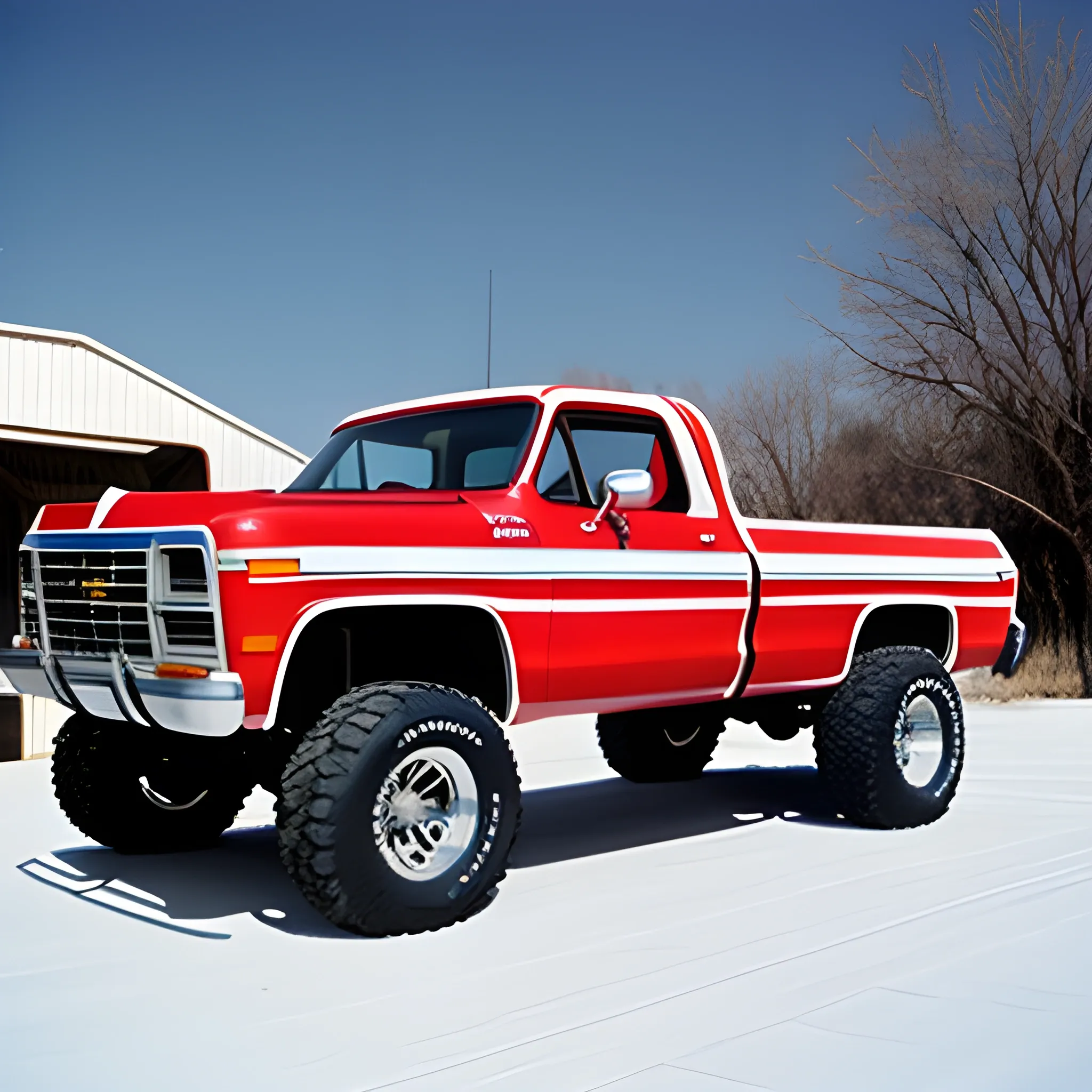 1979 Chevrolet huge 4x4 truck, fat tires American flag 