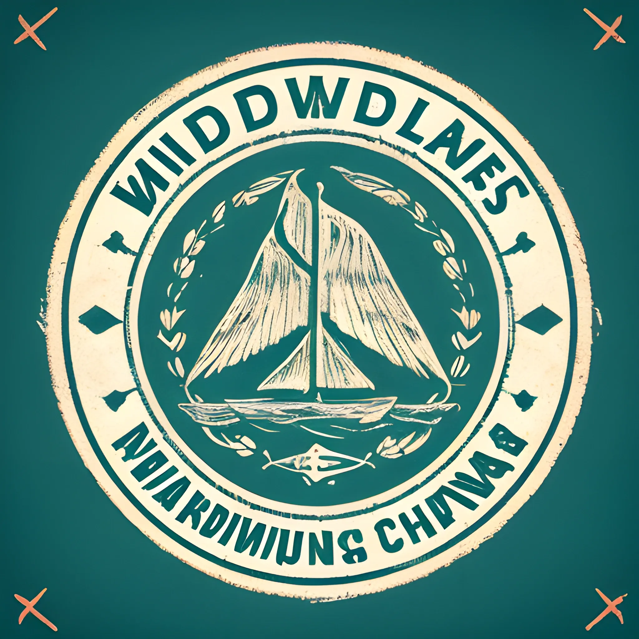 Create a company logo called "WilderSailors" for a yachting crew community. Use the "WilderSailors" name, and below it add "Yachting Crew Company". make it An old logo, with a rusty metal appearance, like the end of a wax seal stamp, add two swallow tattoo birds, and several stars in the sky, and add each bird facing each other with their wings open.
 