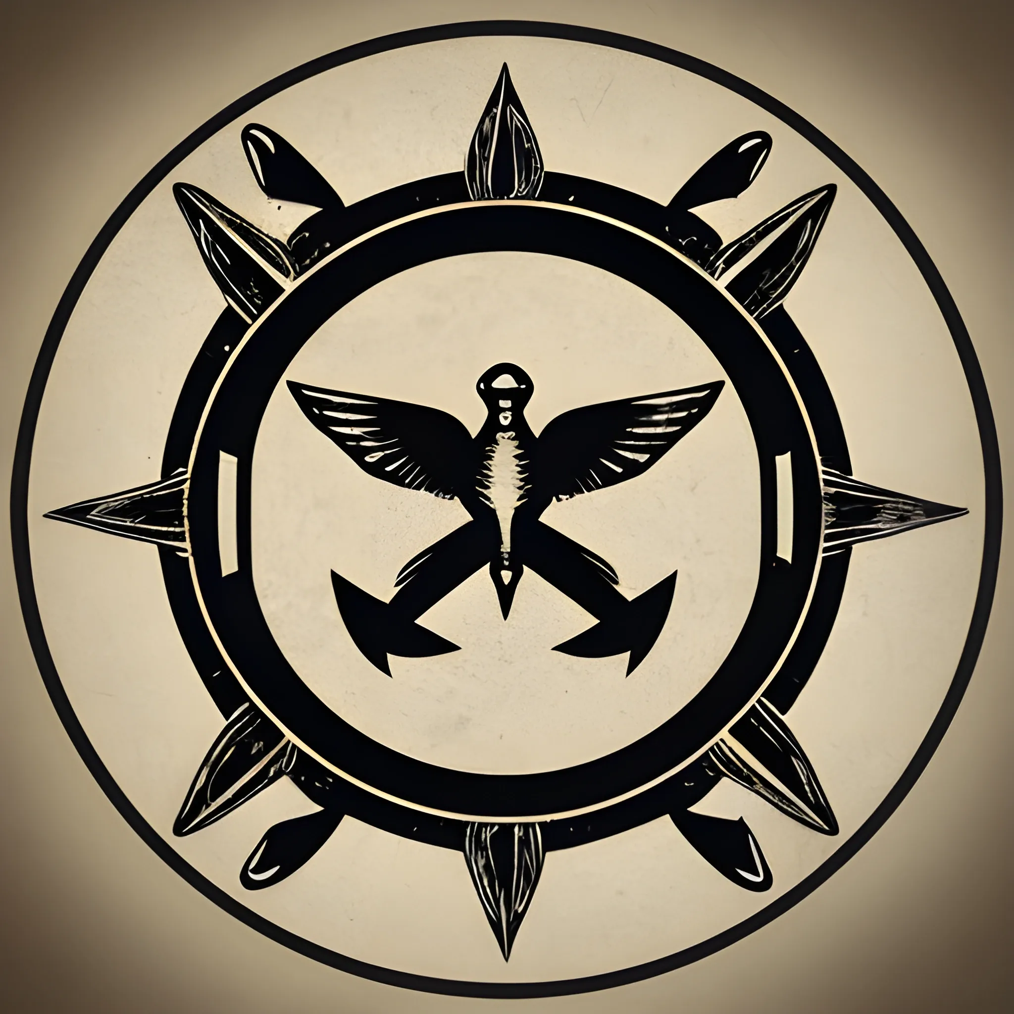 Create a company logo called "WilderSailors" for a yachting crew community. Use the "WilderSailors" name, and below it add "Yachting Crew Company". make it An old logo, with a rusty metal appearance, like the end of a wax seal stamp, add two swallow tattoo birds, and several stars in the sky, and add each bird facing each other with their wings open.
 