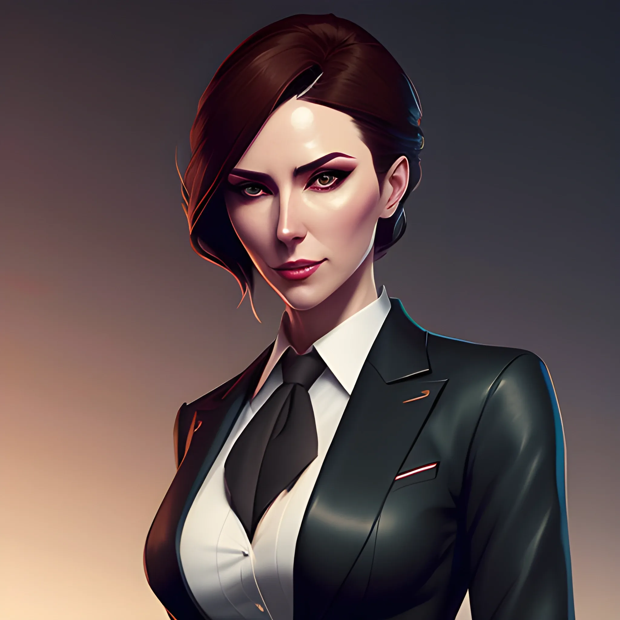 arcane style, Posh girl wearing an open blazer, tie, detailed portrait, cell shaded, 4 k, concept art, by wlop, ilya kuvshinov, artgerm, krenz cushart, greg rutkowski, pixiv. cinematic dramatic atmosphere, sharp focus, volumetric lighting, cinematic lighting, studio quality