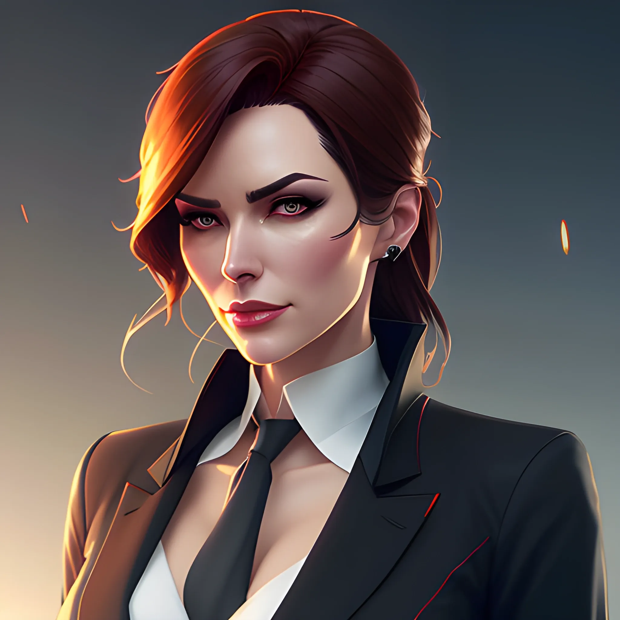 arcane style, Posh girl wearing an open blazer, tie, detailed portrait, cell shaded, 4 k, concept art, by wlop, ilya kuvshinov, artgerm, krenz cushart, greg rutkowski, pixiv. cinematic dramatic atmosphere, sharp focus, volumetric lighting, cinematic lighting, studio quality