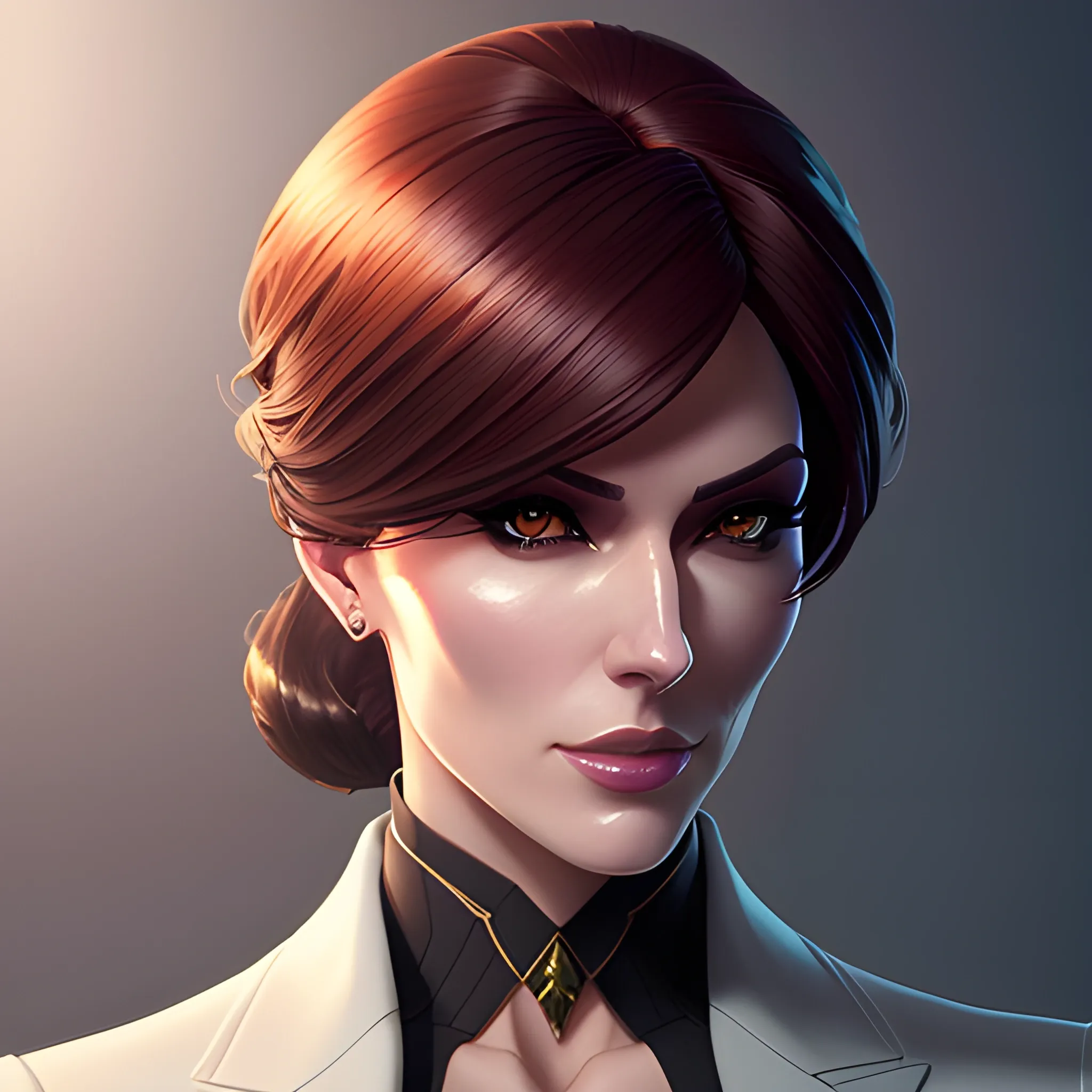 arcane style, Posh girl wearing an open blazer, tie, detailed portrait, cell shaded, 4 k, concept art, by wlop, ilya kuvshinov, artgerm, krenz cushart, greg rutkowski, pixiv. cinematic dramatic atmosphere, sharp focus, volumetric lighting, cinematic lighting, studio quality