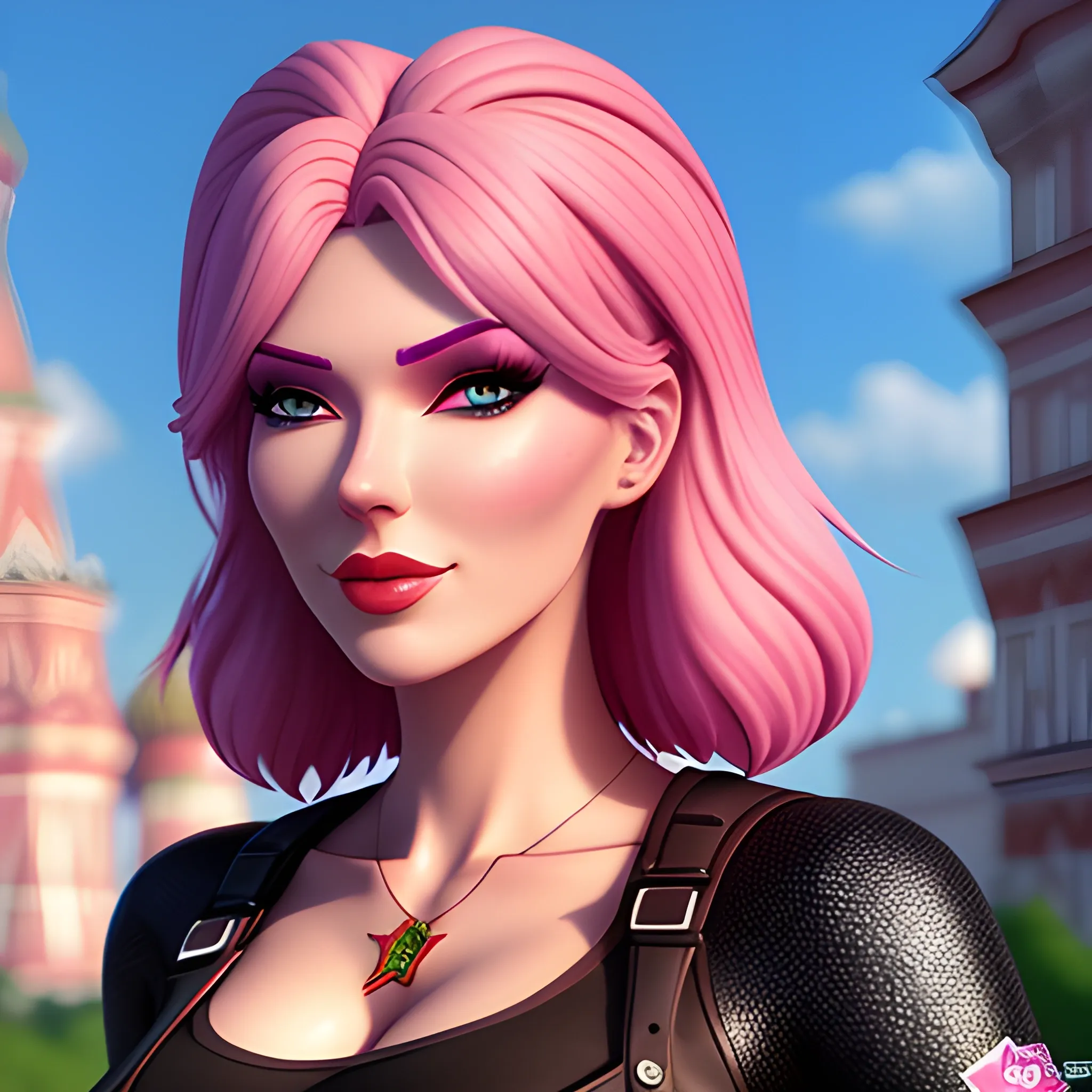 1 girl，russia,18year old,pink hair，beautiful face，4K，more details，wallpaper, 3D, Cartoon
