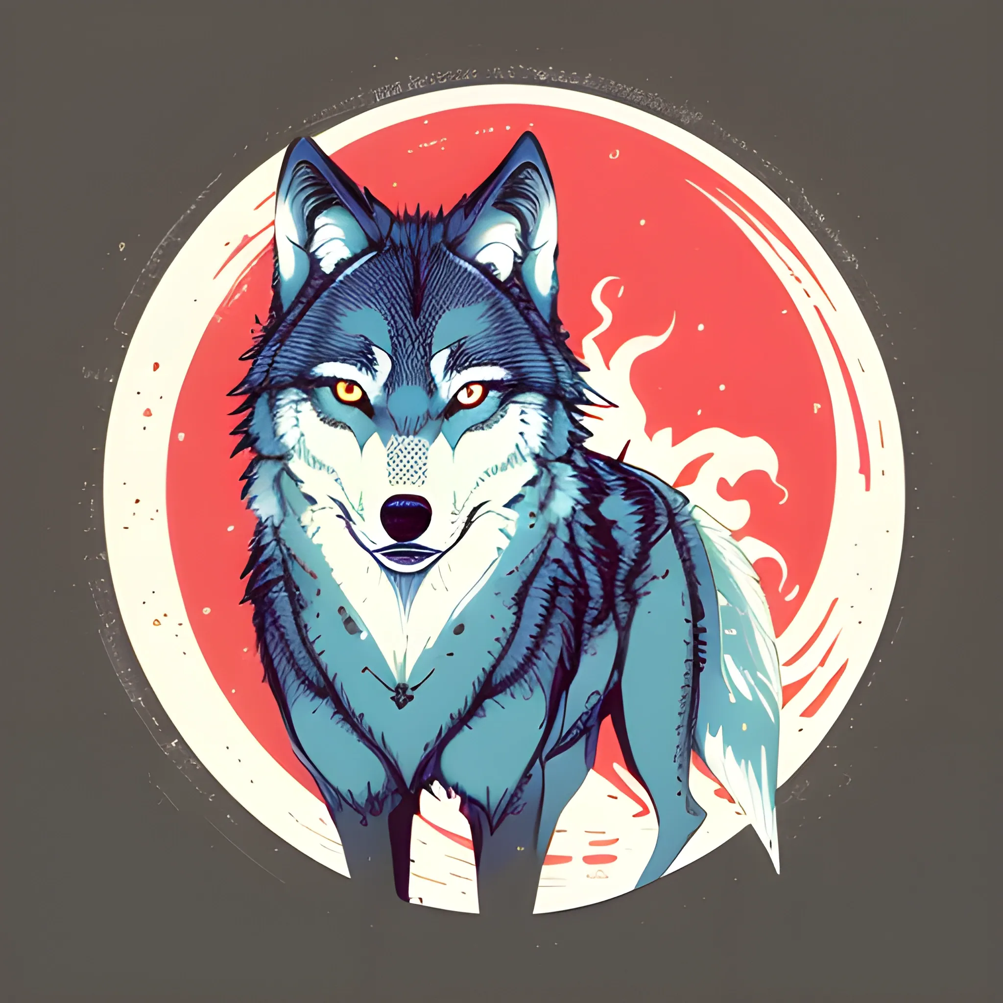 A detailed illustration, wolf at Cresent Moon, full shot splash, t-shirt graphic design piece of artwork, anime, comic, flat design, colorful shades, highly detailed, clean, vector image, flat white background, isometric, vibrant vector, sticker, mediaval, anime, vintage, rustic, distressed texture, faded colors, line art, engraving style, background white, no shadows, 16k, focus, deviant art masterpiece.