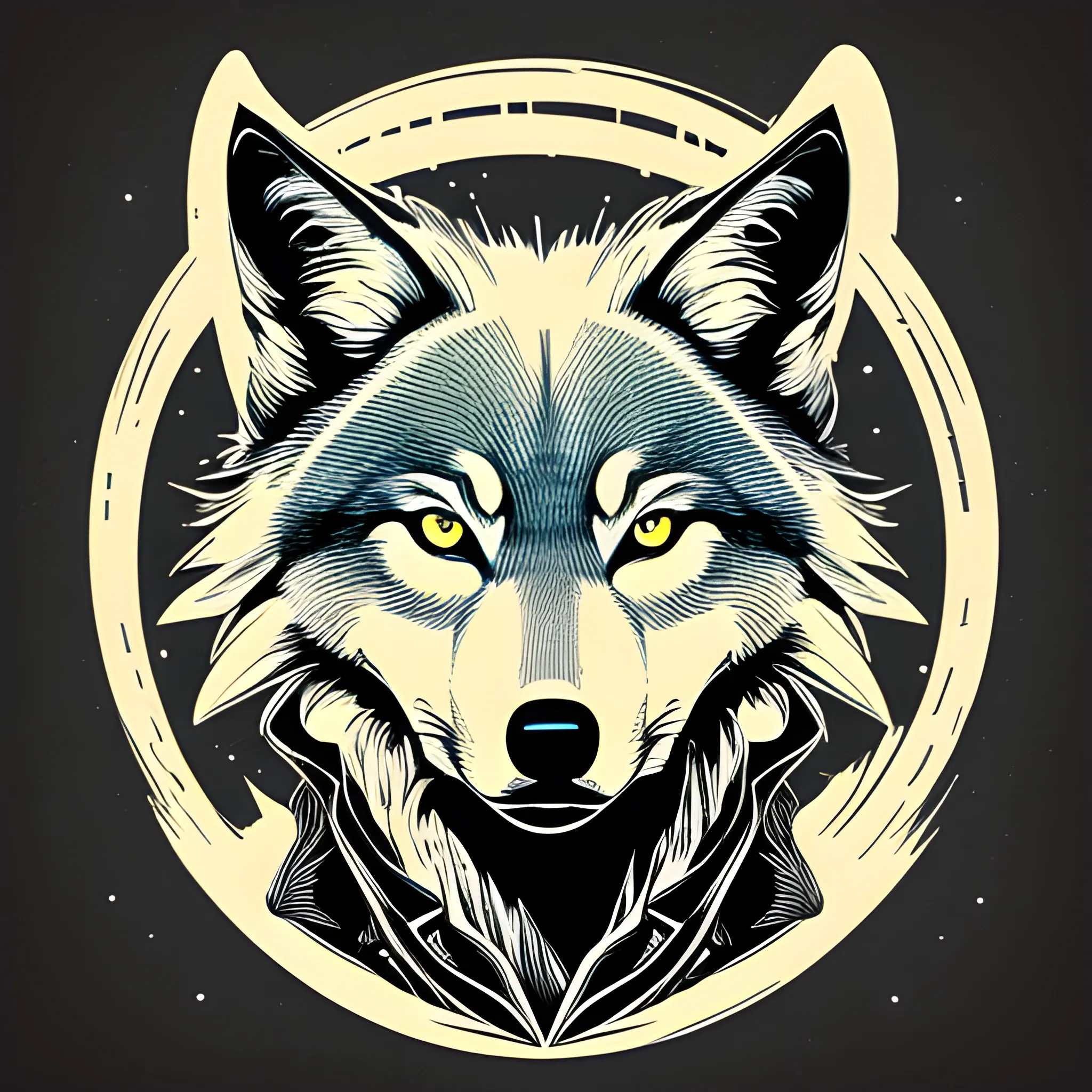 A detailed illustration, wolf at Cresent Moon, full shot splash, t-shirt graphic design piece of artwork, anime, comic, flat design, colorful shades, highly detailed, clean, vector image, flat white background, isometric, vibrant vector, sticker, mediaval, anime, vintage, rustic, distressed texture, faded colors, line art, engraving style, background white, no shadows, 16k, focus, deviant art masterpiece.