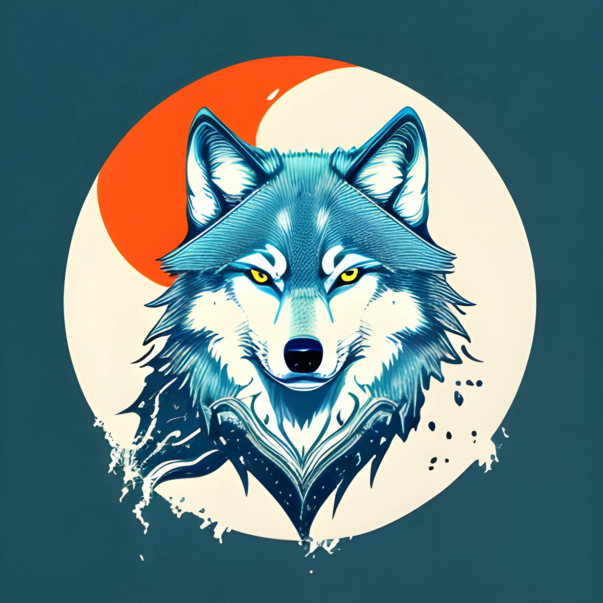 A detailed illustration, wolf at Cresent Moon, full shot splash, t-shirt graphic design piece of artwork, anime, comic, flat design, colorful shades, highly detailed, clean, vector image, flat white background, isometric, vibrant vector, sticker, mediaval, anime, vintage, rustic, distressed texture, faded colors, line art, engraving style, background white, no shadows, 16k, focus, deviant art masterpiece.