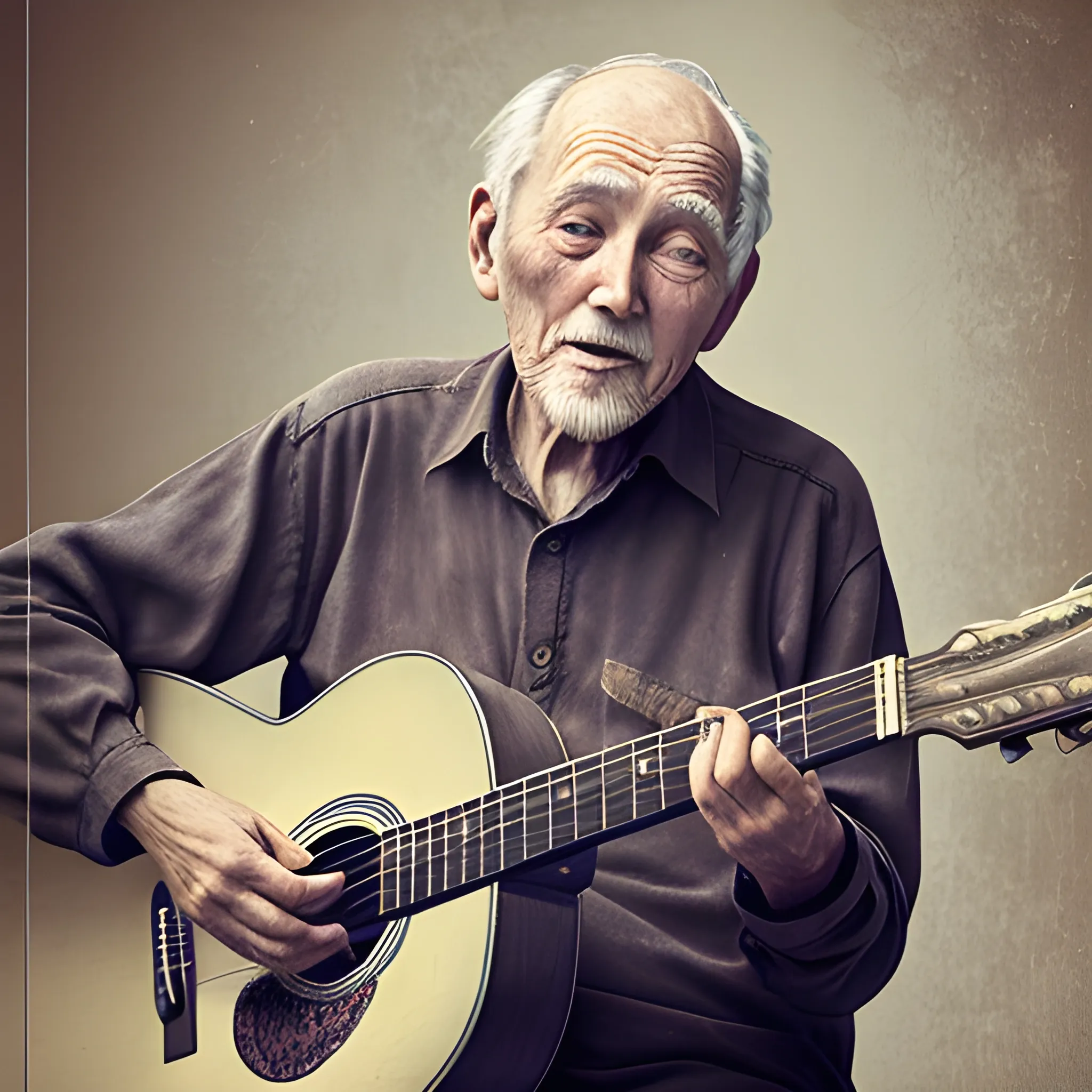 an old man who sing a song with his guitar