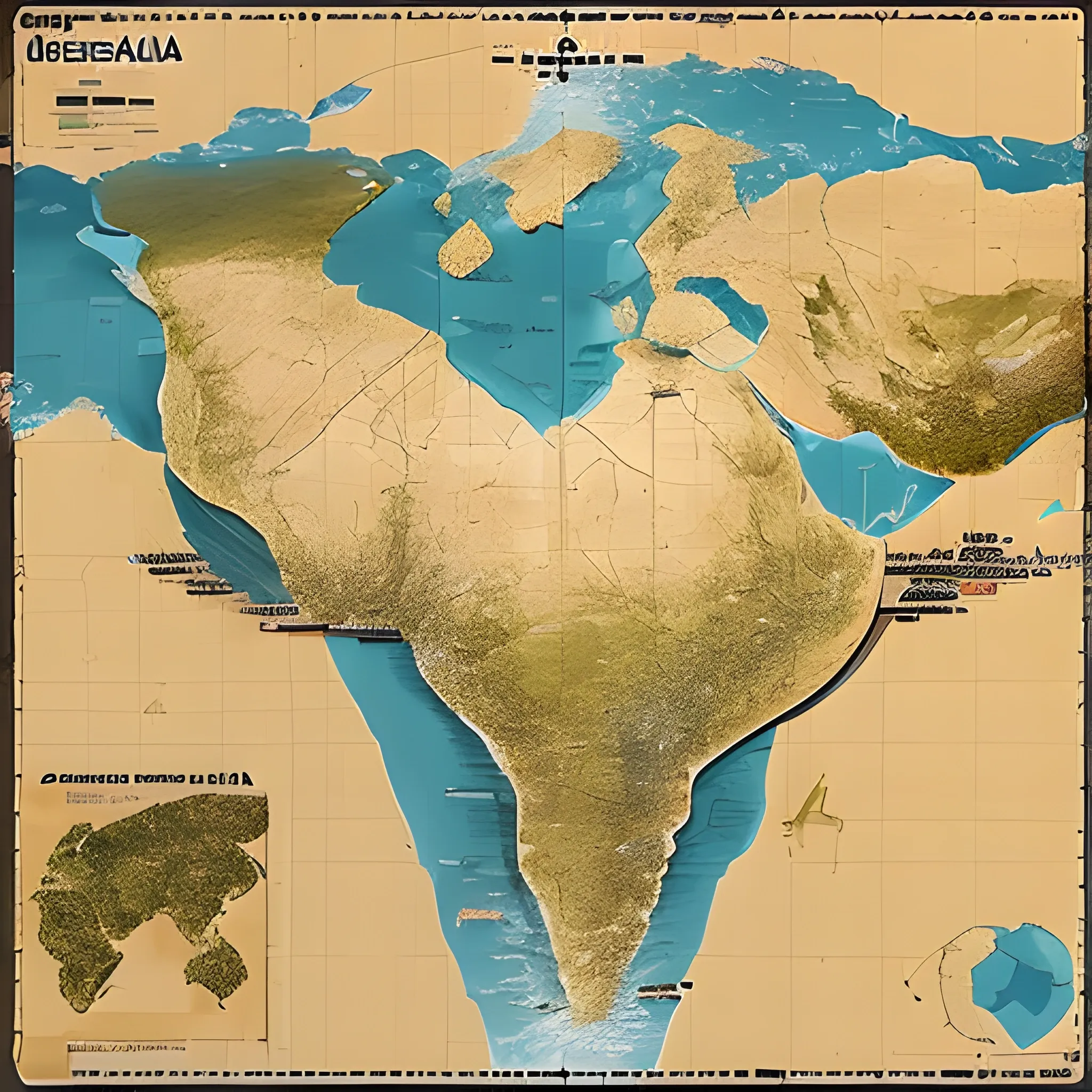 mapa geográfico de la república argentina compuesto por rompecabezas de 48 losetas hexagonales construido sobre una mesa de madera con luz cenital de tipo spot, visto en perspectiva.