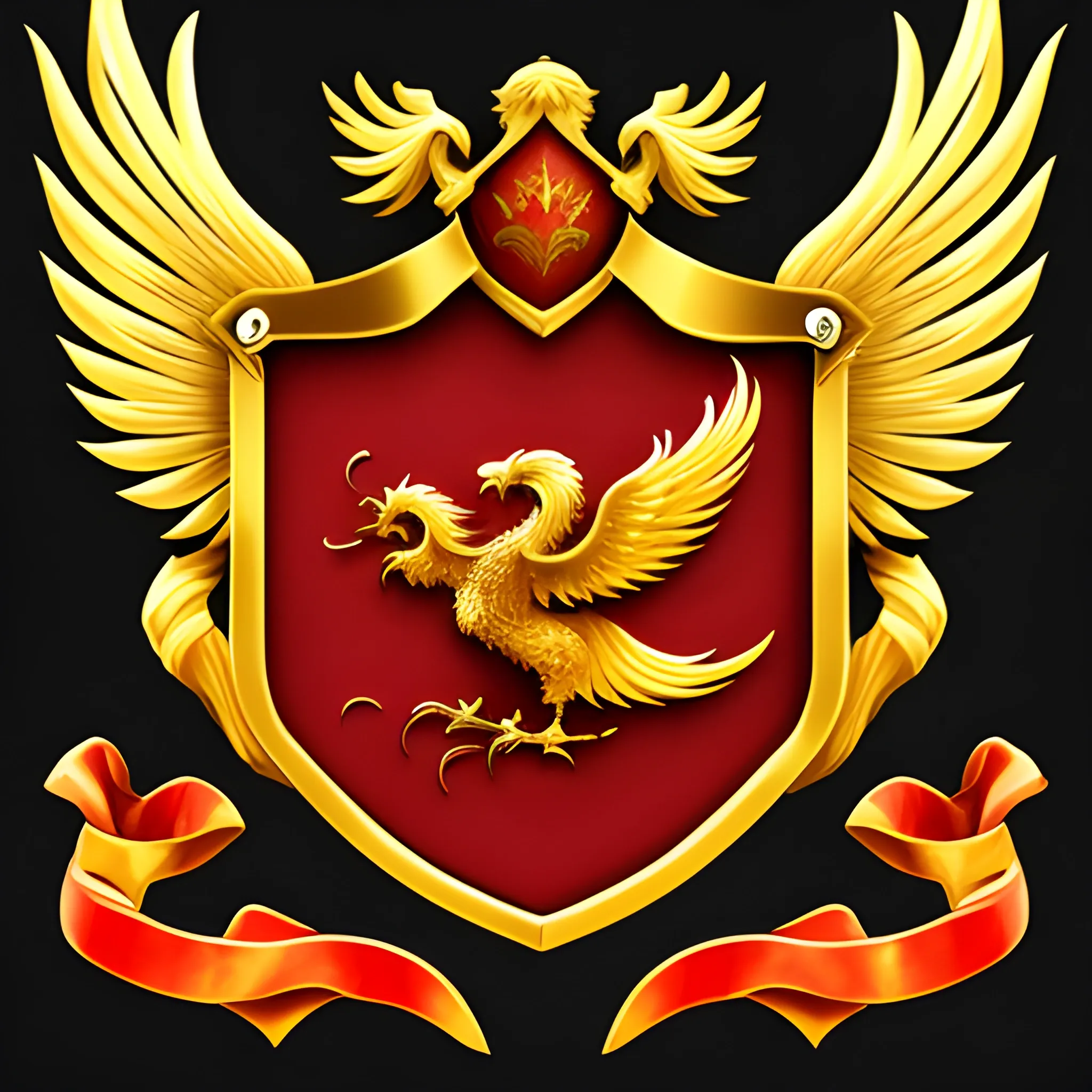 Medieval Crest, Golden Phoenix, Red, Arcane, Staf

