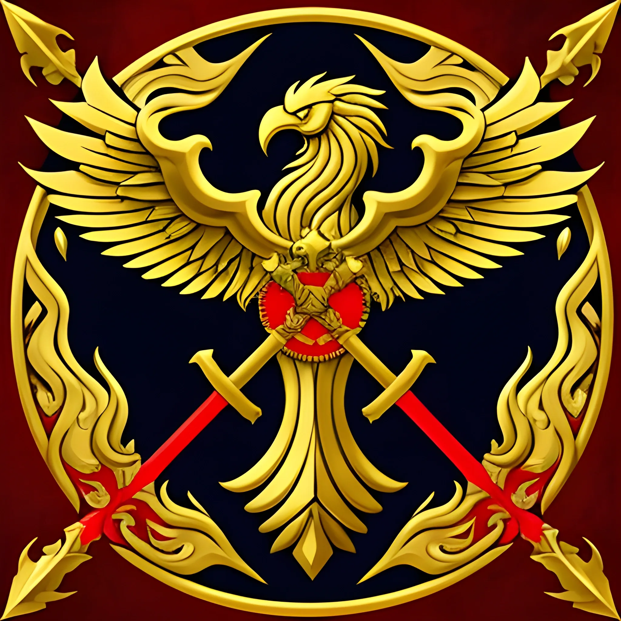 Medieval Crest, Golden Phoenix, Red, Arcane, Sword

