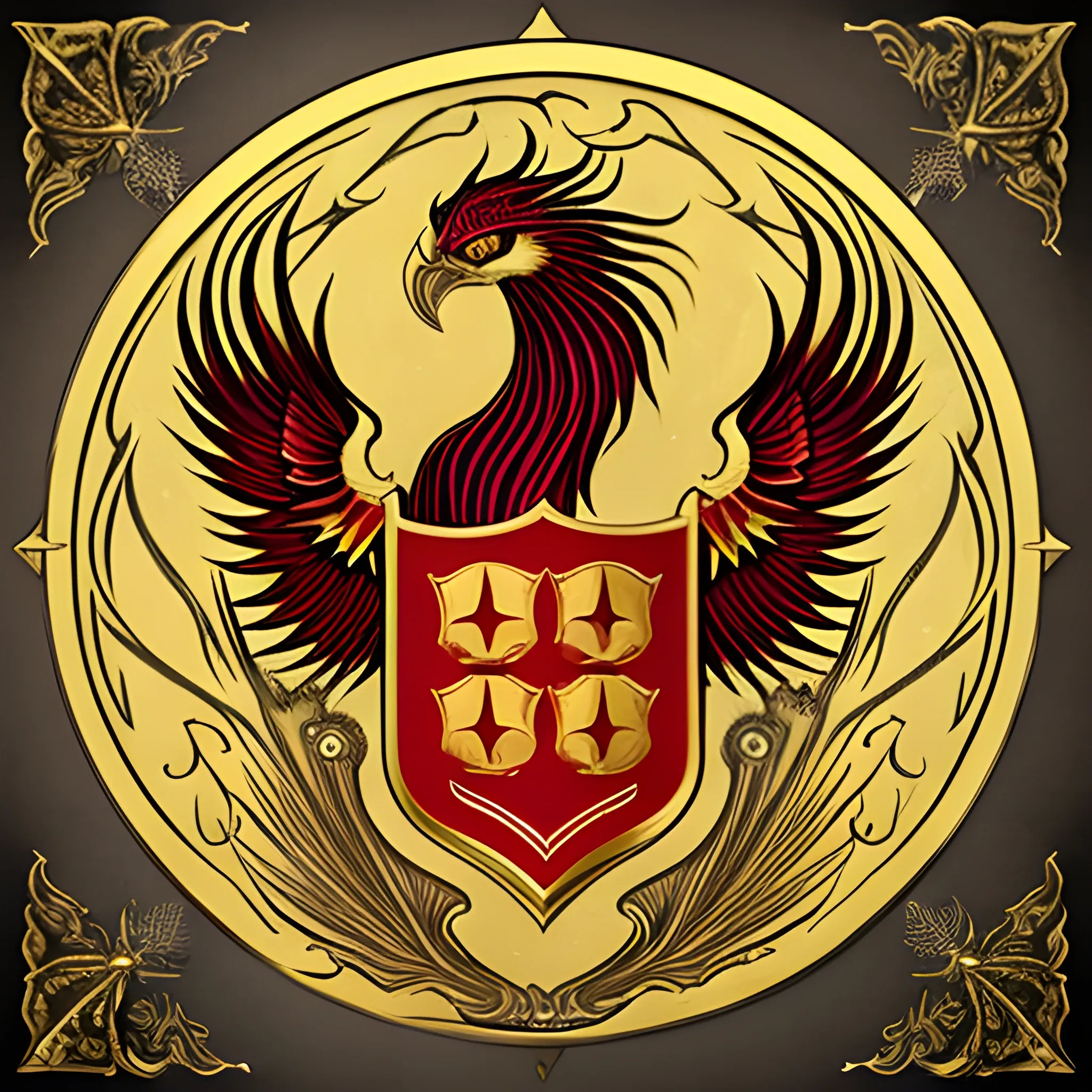 Medieval Crest, Golden Phoenix, Red, Arcane, book


