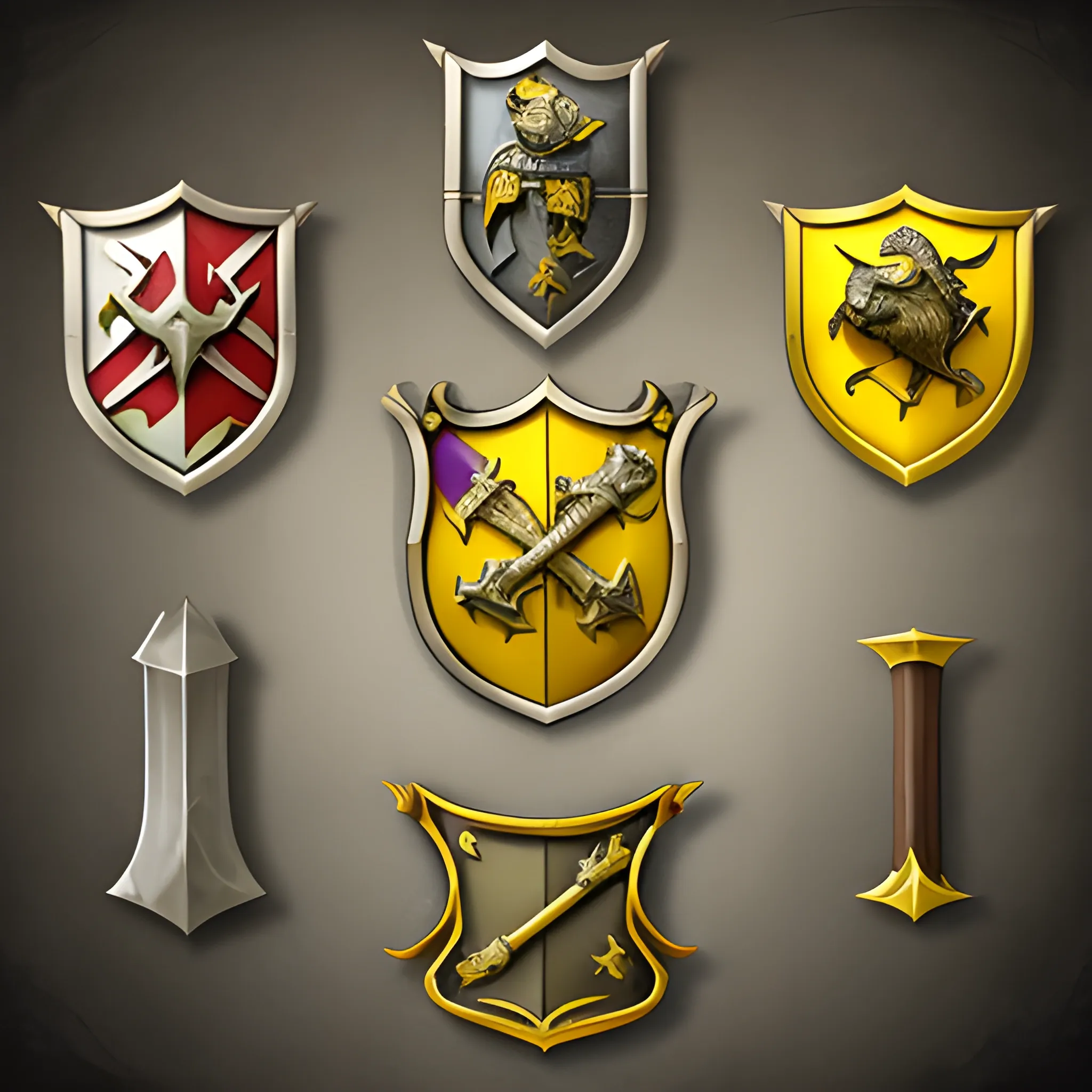 Medieval Crest, Bronze Tiger, Yellow , Arcane, axe


