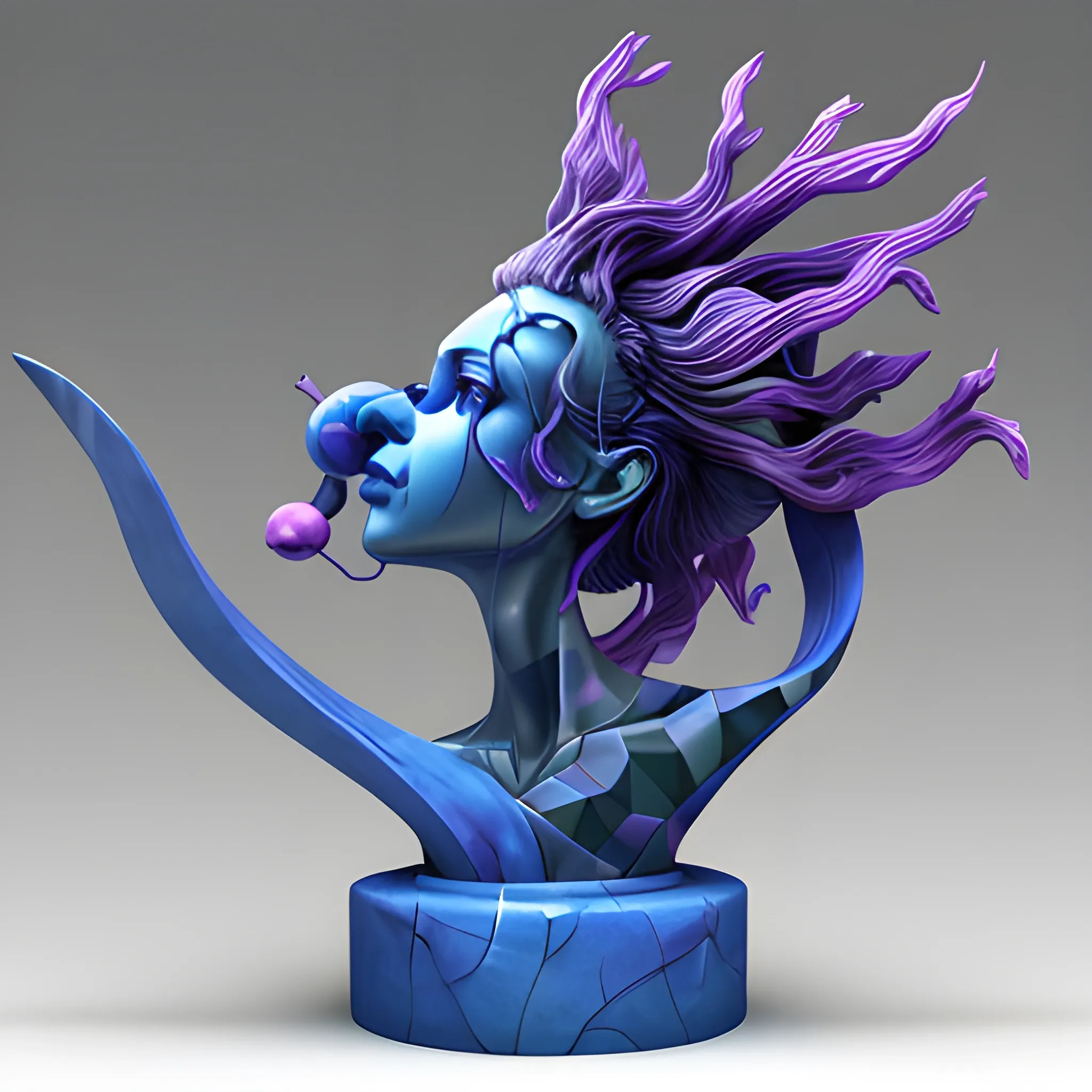 3D sculpture, art, blue, camaïeu, purple blue, electronic, underwater, anime