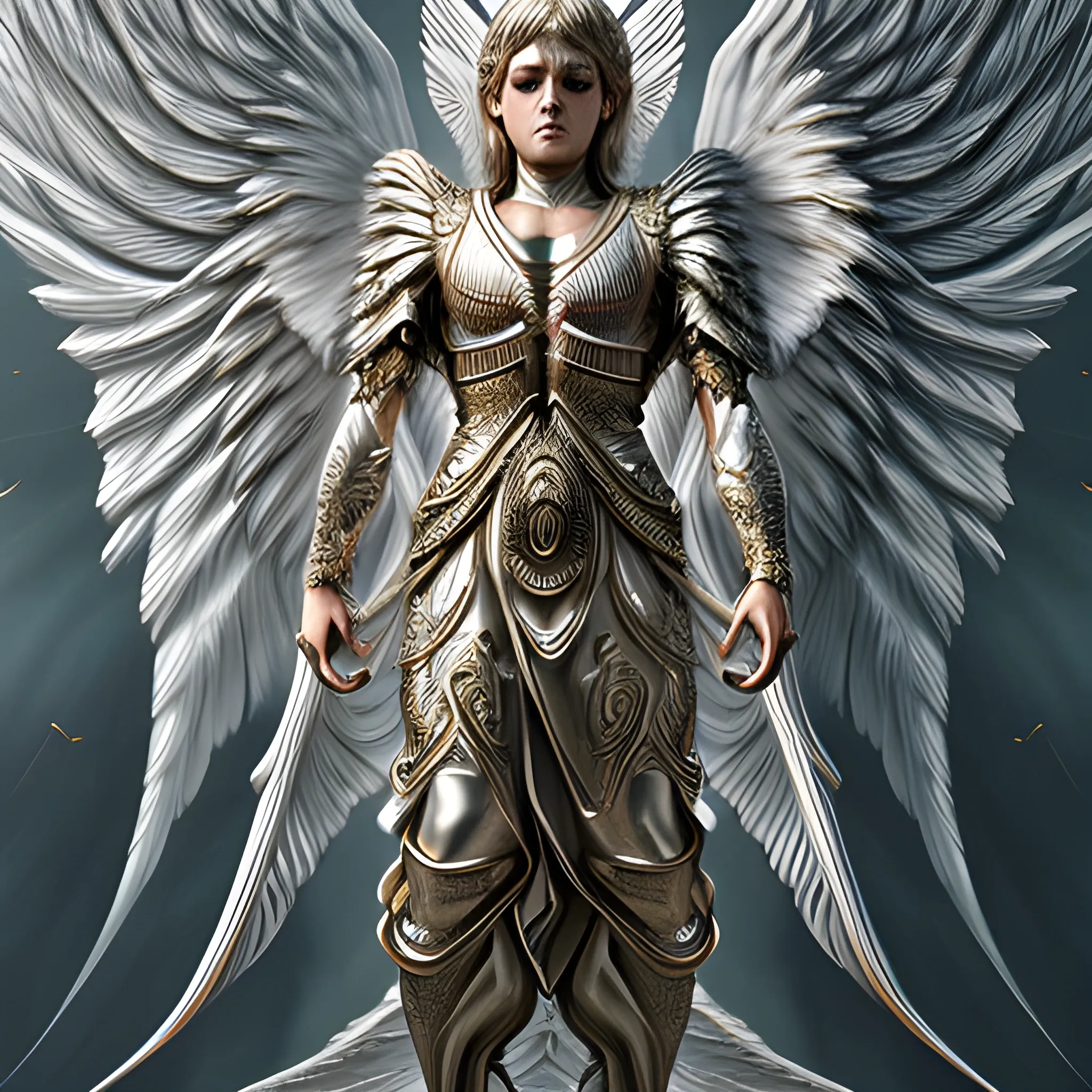 RAW photo, Hyper detailed ultra sharp, ornate, intricate, digital painting, concept art, smooth, sharp focus, illustration, 8 k, (((full body))), long flowing hair, (((archangel))),  archangel michael, perfect face,  extremely detailed CG unity 8k wallpaper