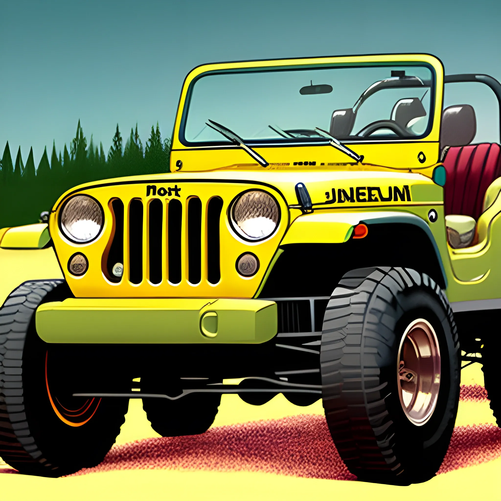 Old Jeep Cj7, Cartoon - Arthub.ai