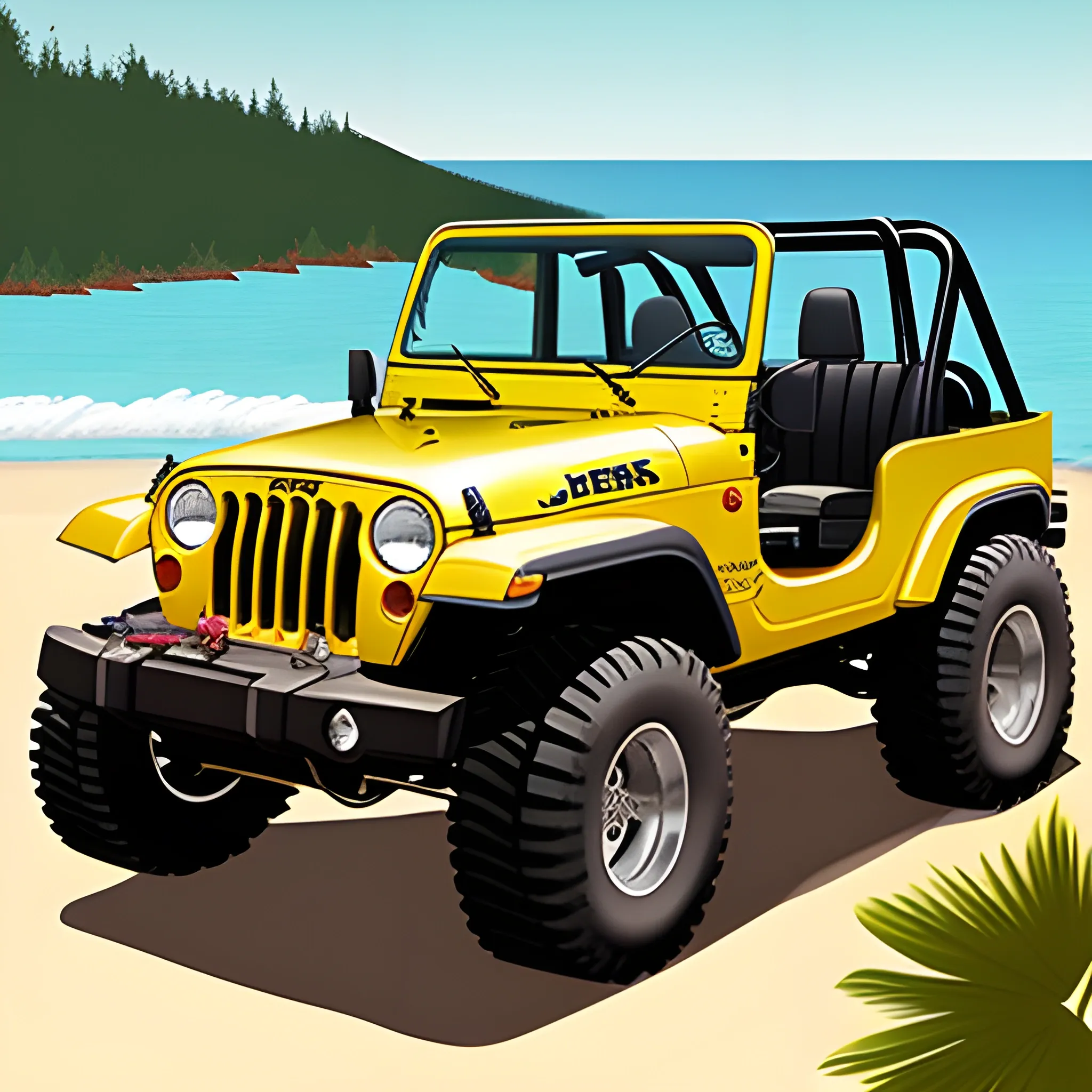 Old jeep cj7 girl in bikini illustration 