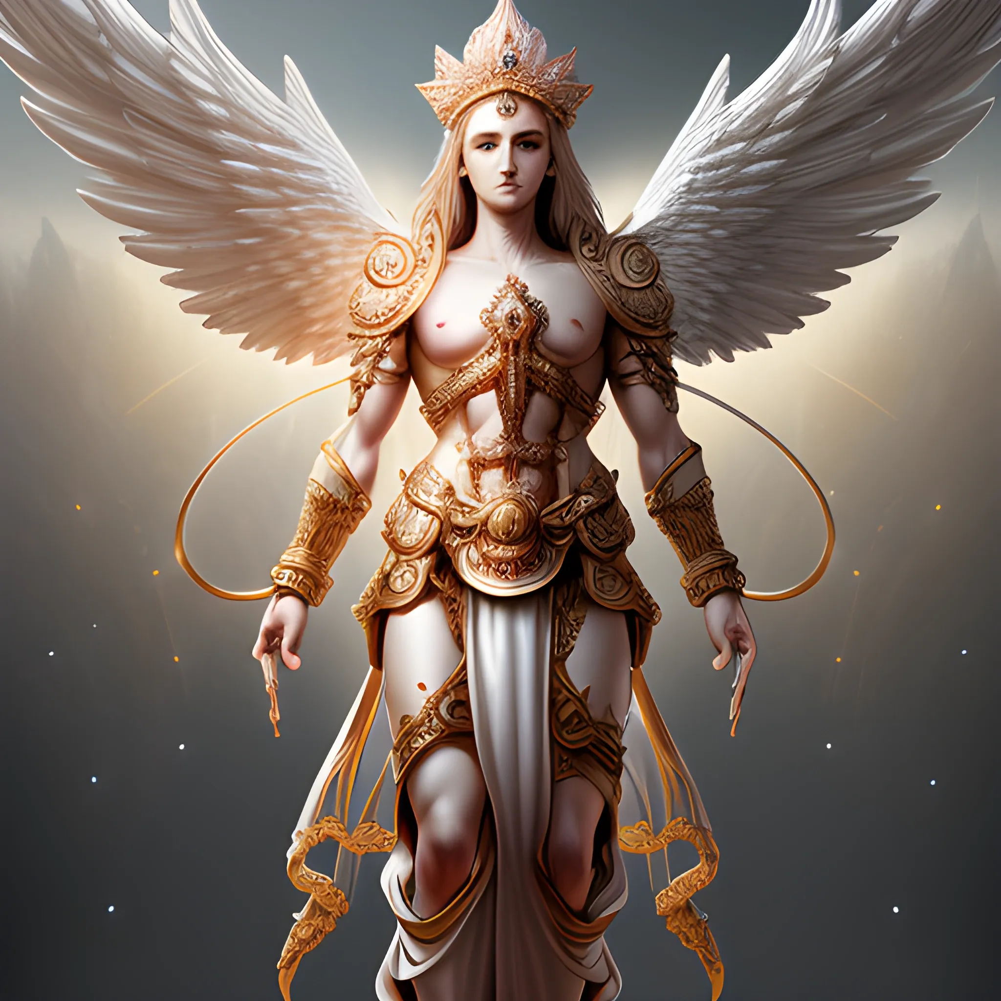 RAW photo, Hyper detailed ultra sharp, ornate, intricate, digital painting, concept art, smooth, sharp focus, illustration, 8 k, (((full body))), long  hair, (((divine))),  archangel michael male, perfect face,  extremely detailed CG unity 8k wallpaper