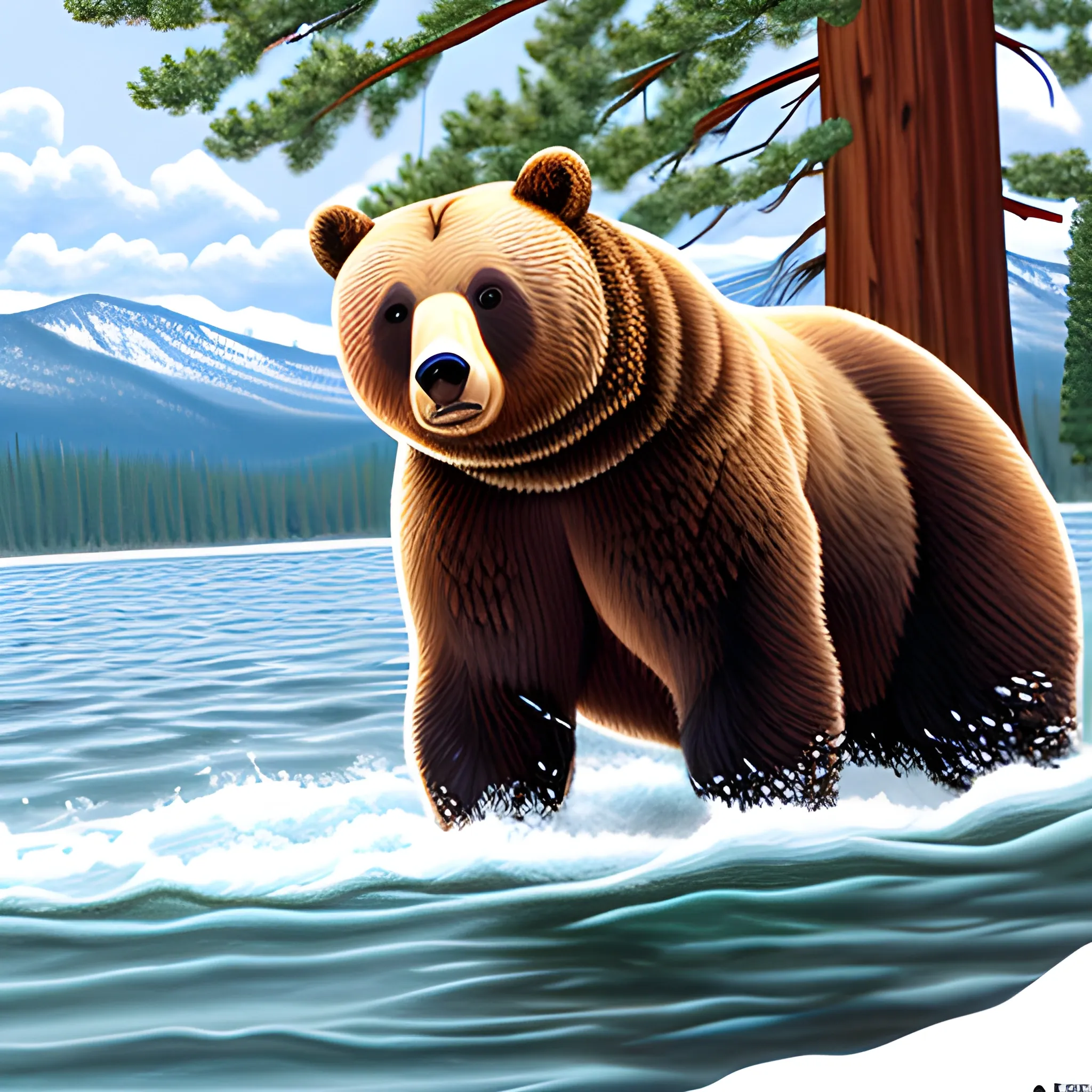 Lake Tahoe realistic bear illustration 