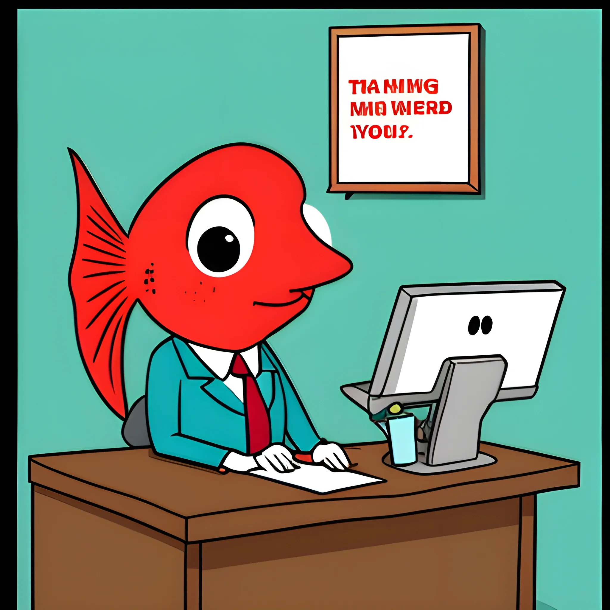  A fish working in a office, Cartoon