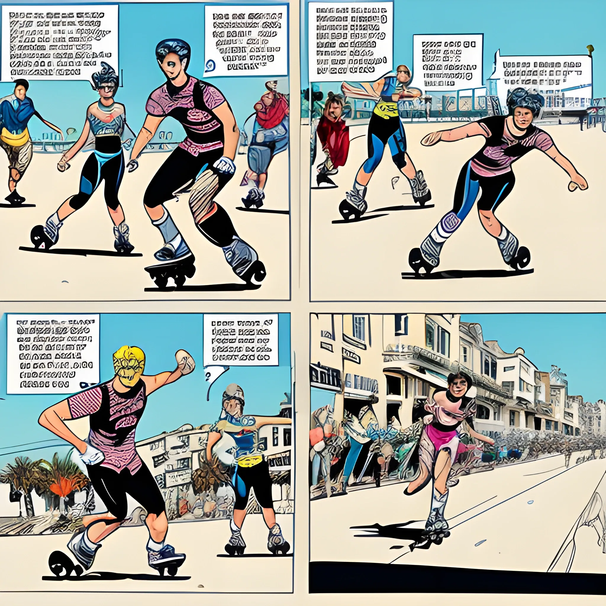 Rollerblading Venice beach comic book style 