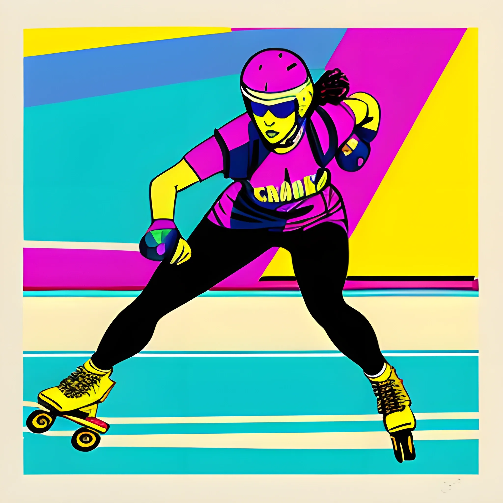 Rollerblading Venice beach pop art style 