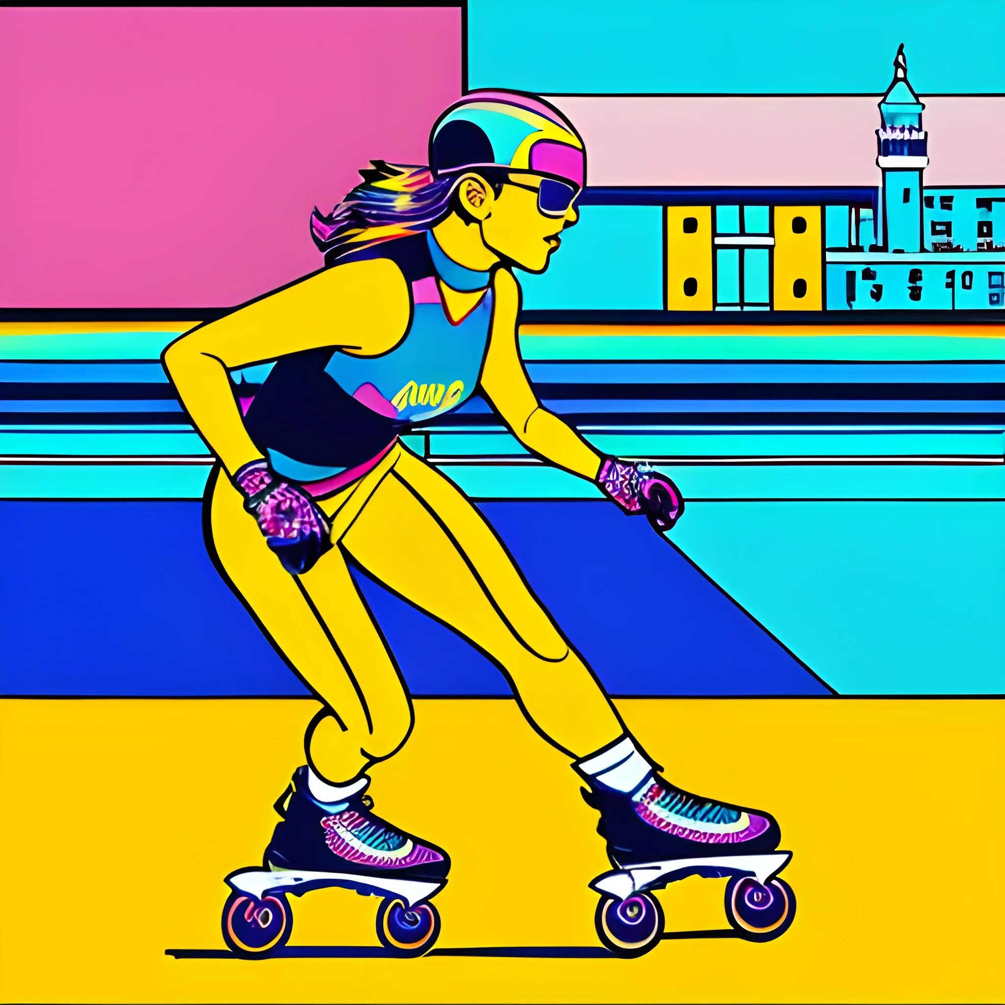 Rollerblading Venice beach pop art style 