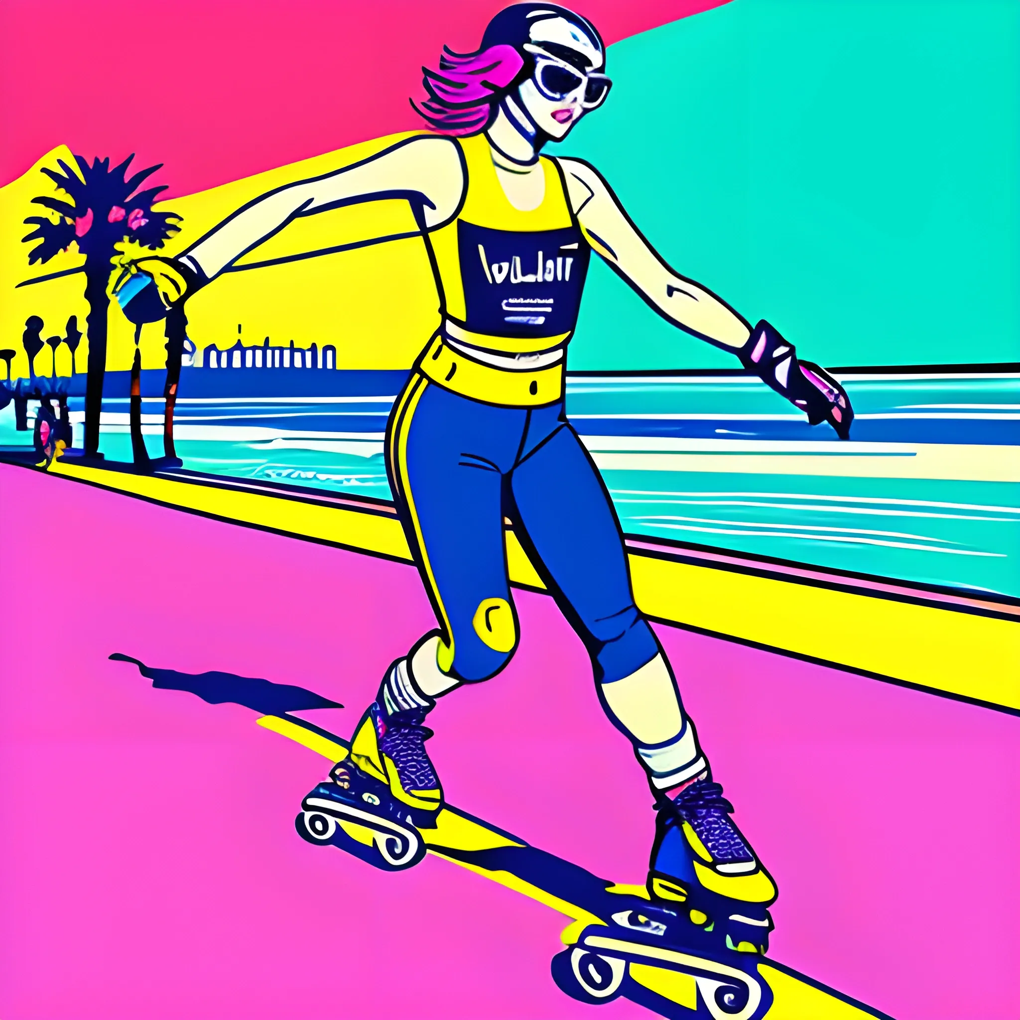 Rollerblading Venice beach pop art style 