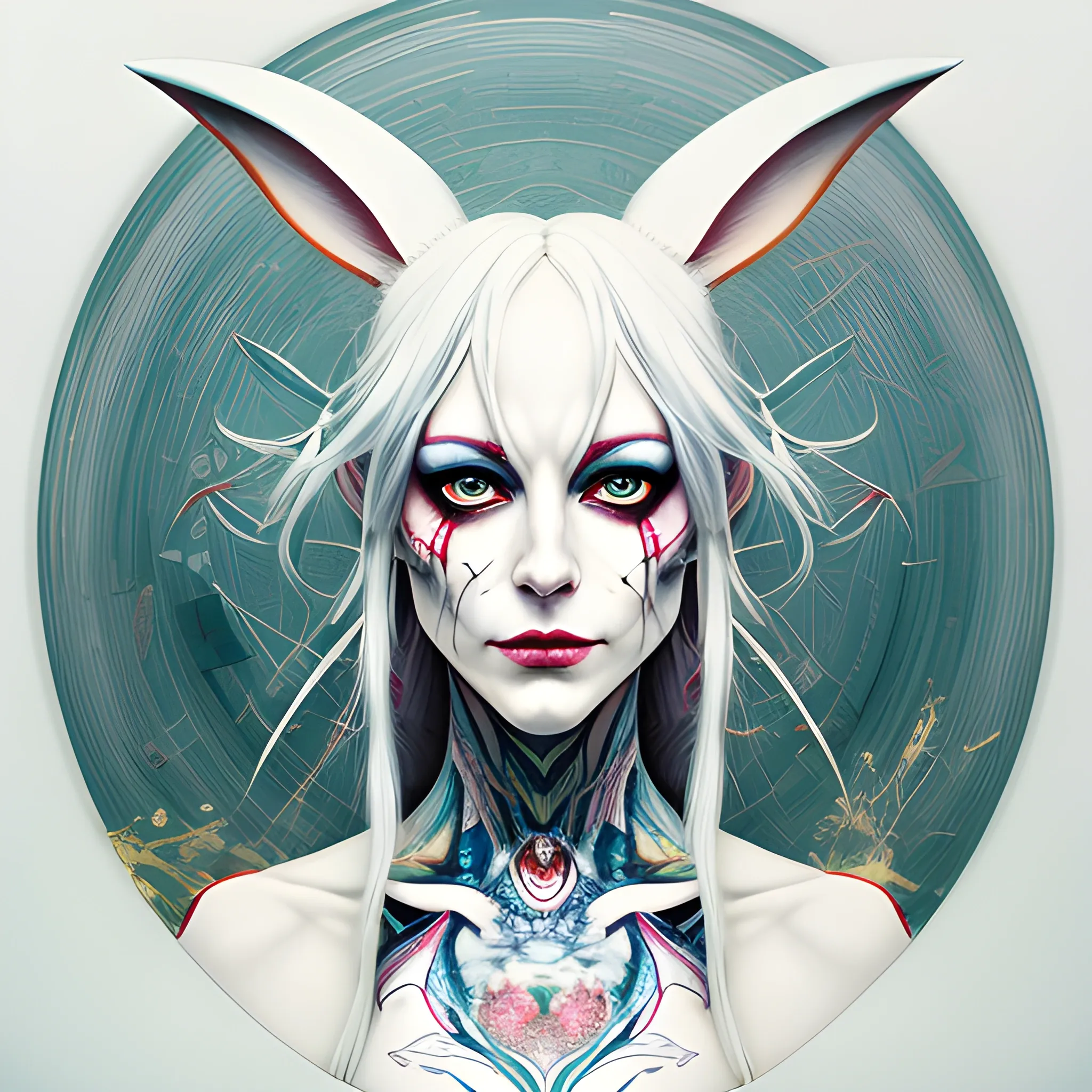the most beautiful white-haired girl with a cute sad white rabbit, alice in wonderland illustration style, 
dressed as a ronin by jenny saville and hope gangloff, maximalist mannerism, surrealism" daniel merriam,
nikolina petolas, peter grich , dariusz klimczak, surreal hallucination ,sharp focus intricately detailed',
image does not leave the margins, 4k, masterpiece, highres, absurdres, natural volumetric lighting and best shadows, 
deep depth of field, sharp focus