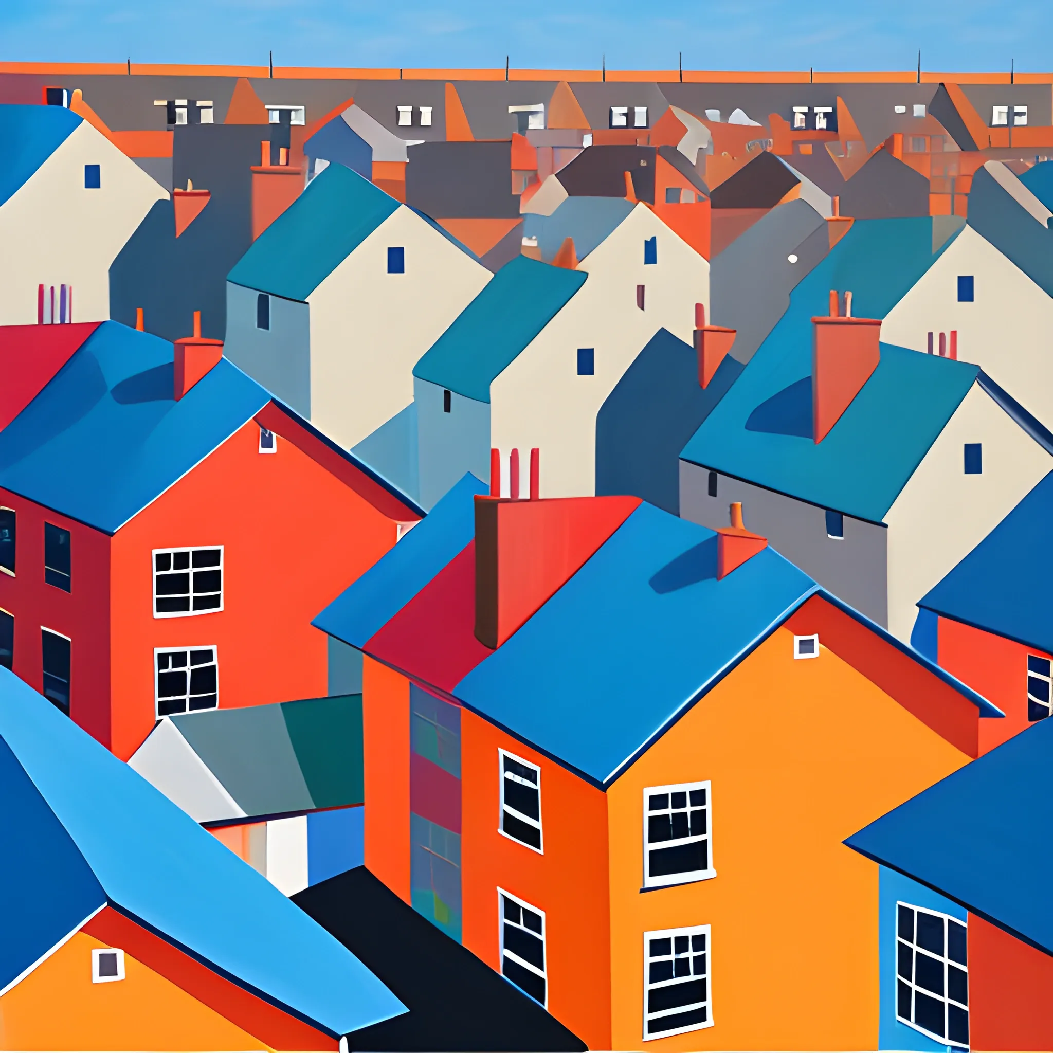 acrylic painting, rooftops, simple, bold colors, gordron leverton