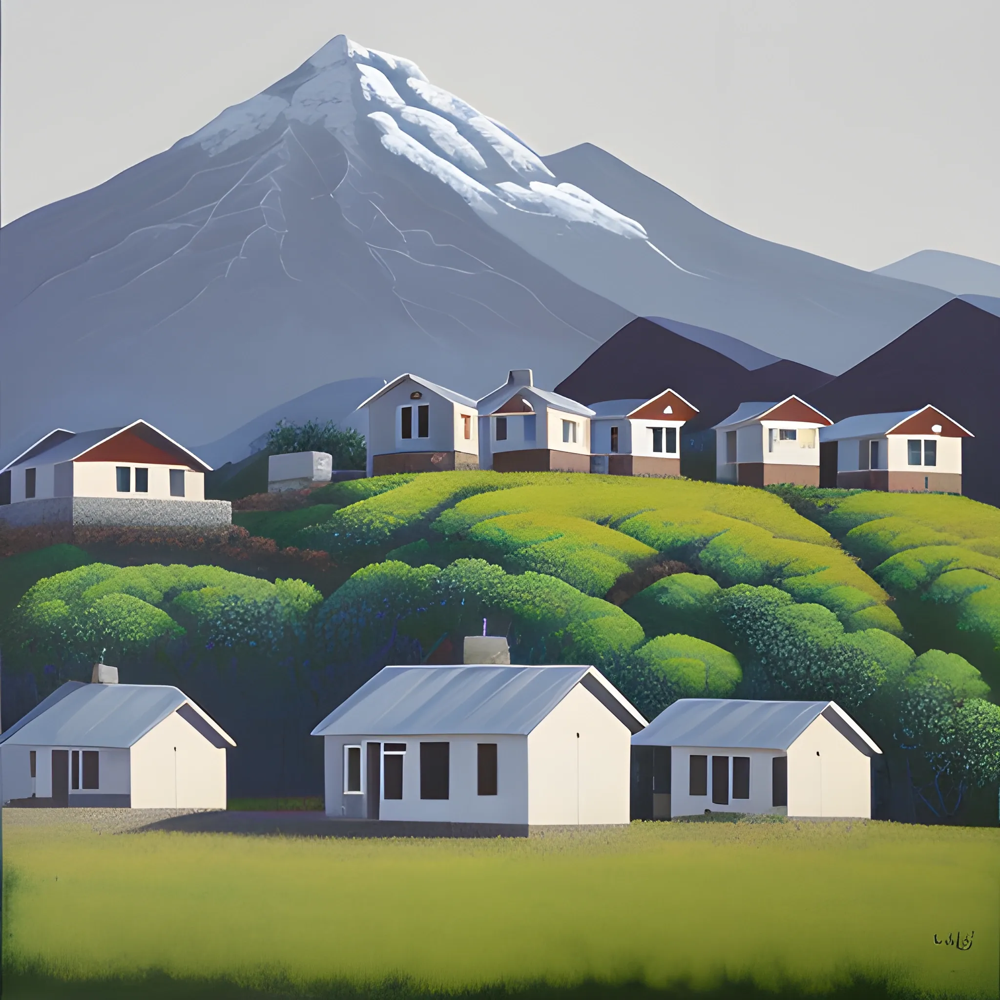 acrylic painting, house, mountain town, simple, contemporary, gordon leverton