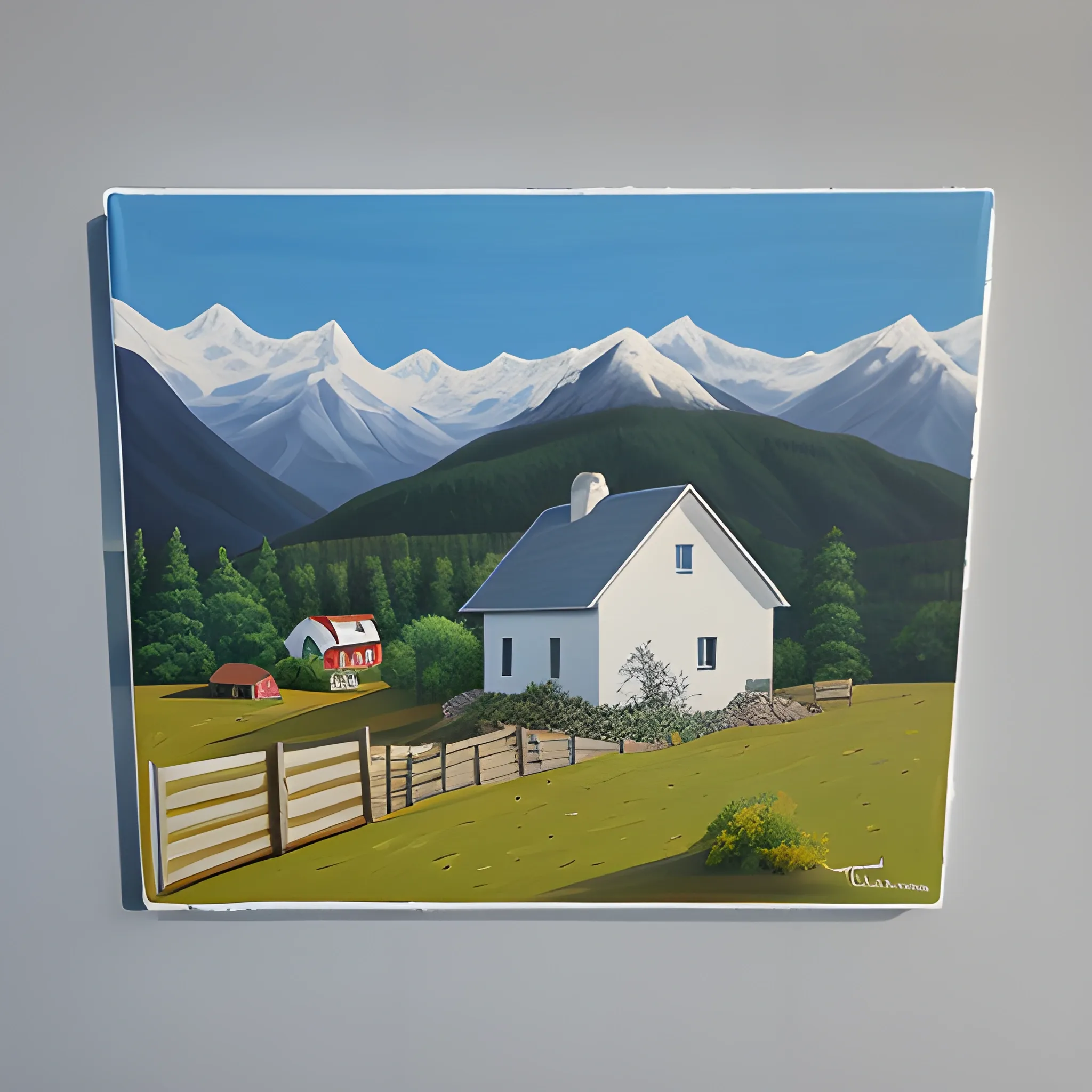 acrylic painting, single house, mountain town, simple, contemporary, gordon leverton