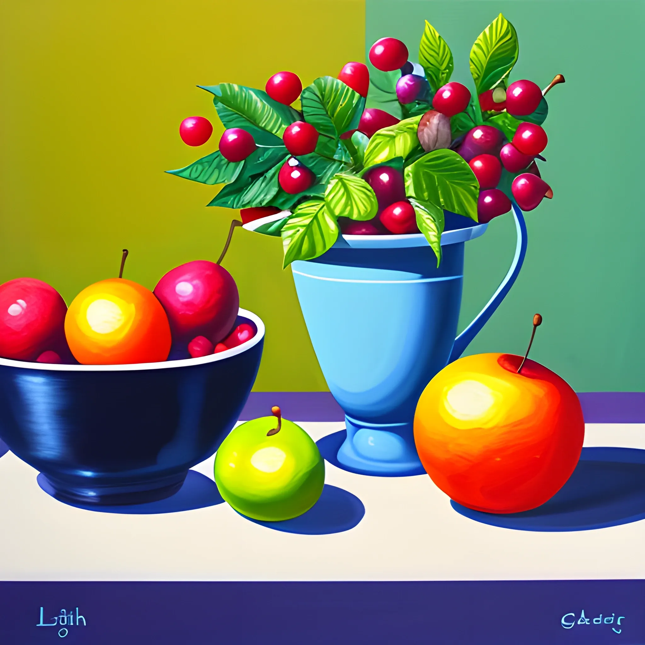 acrylic painting, still life, fruit, leah gardener art